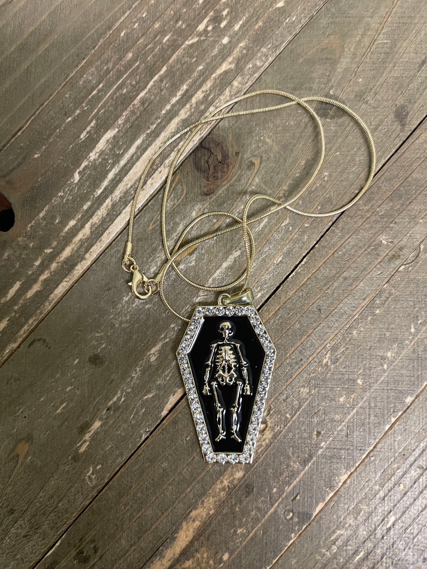 Halloween Skeleton Coffin Pendant on a gold Chain NecklacePink tiful of LOVE