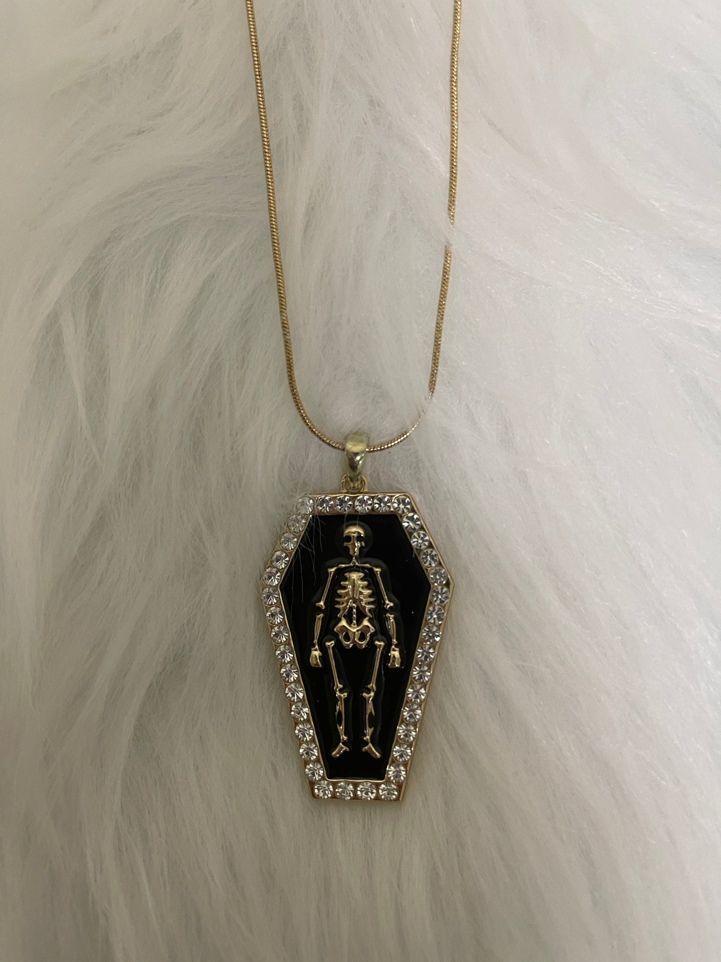 Halloween Skeleton Coffin Pendant on a gold Chain NecklacePink tiful of LOVE