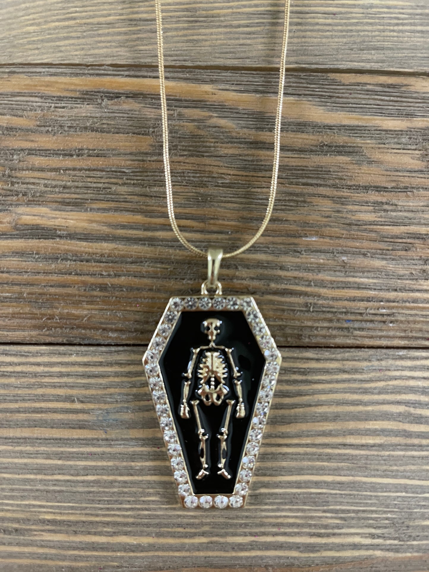 Halloween Skeleton Coffin Pendant on a gold Chain NecklacePink tiful of LOVE