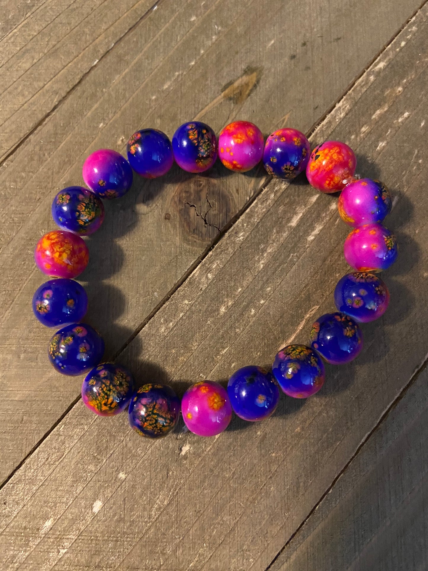 Pink, Purple, & Yellow Glass Splatter Beaded Elastic/Stretch BraceletPink tiful of LOVE