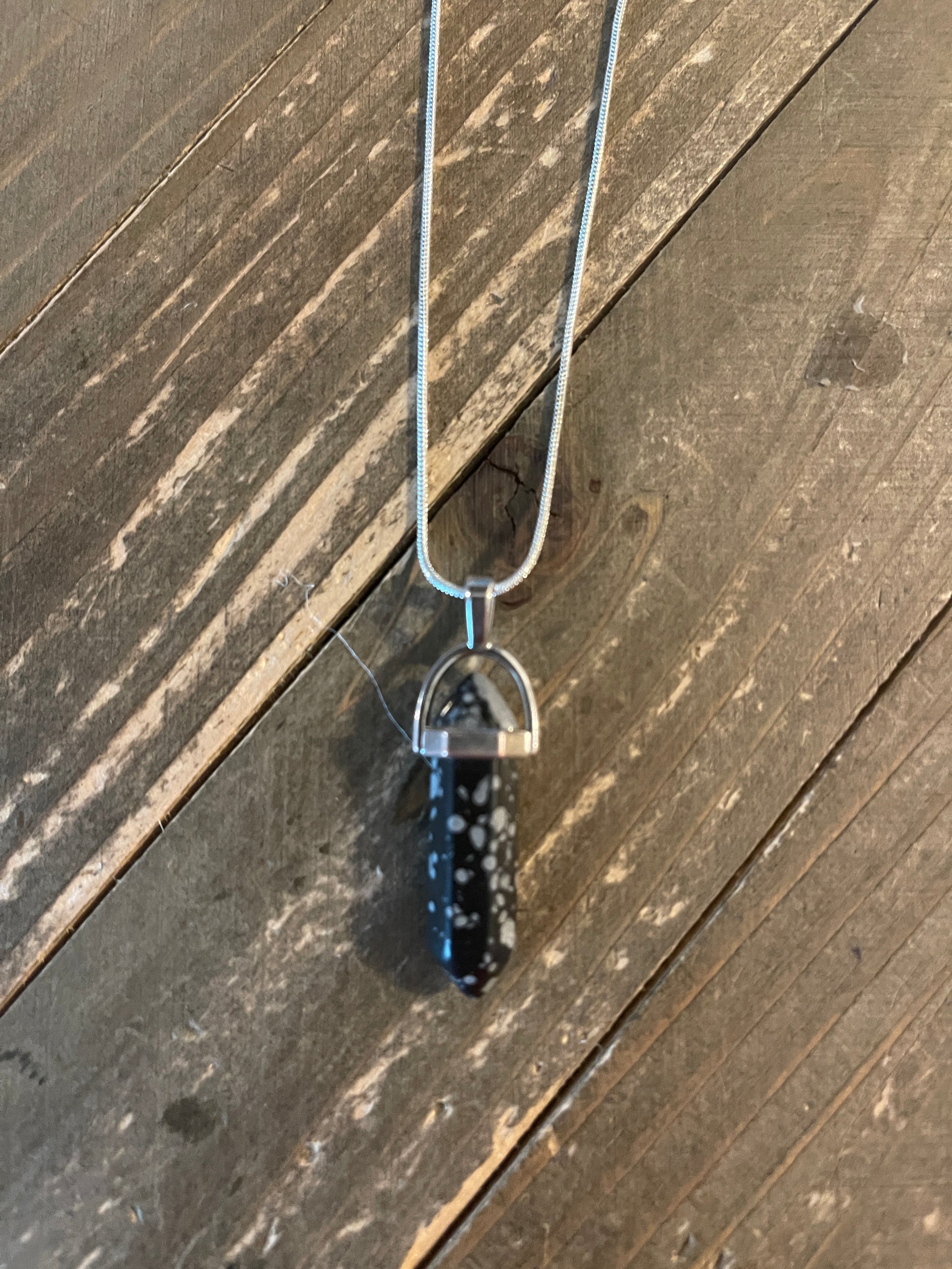 Snowflake Obsidian Dagger Pendant on a Silver chain NecklacePink tiful of LOVE