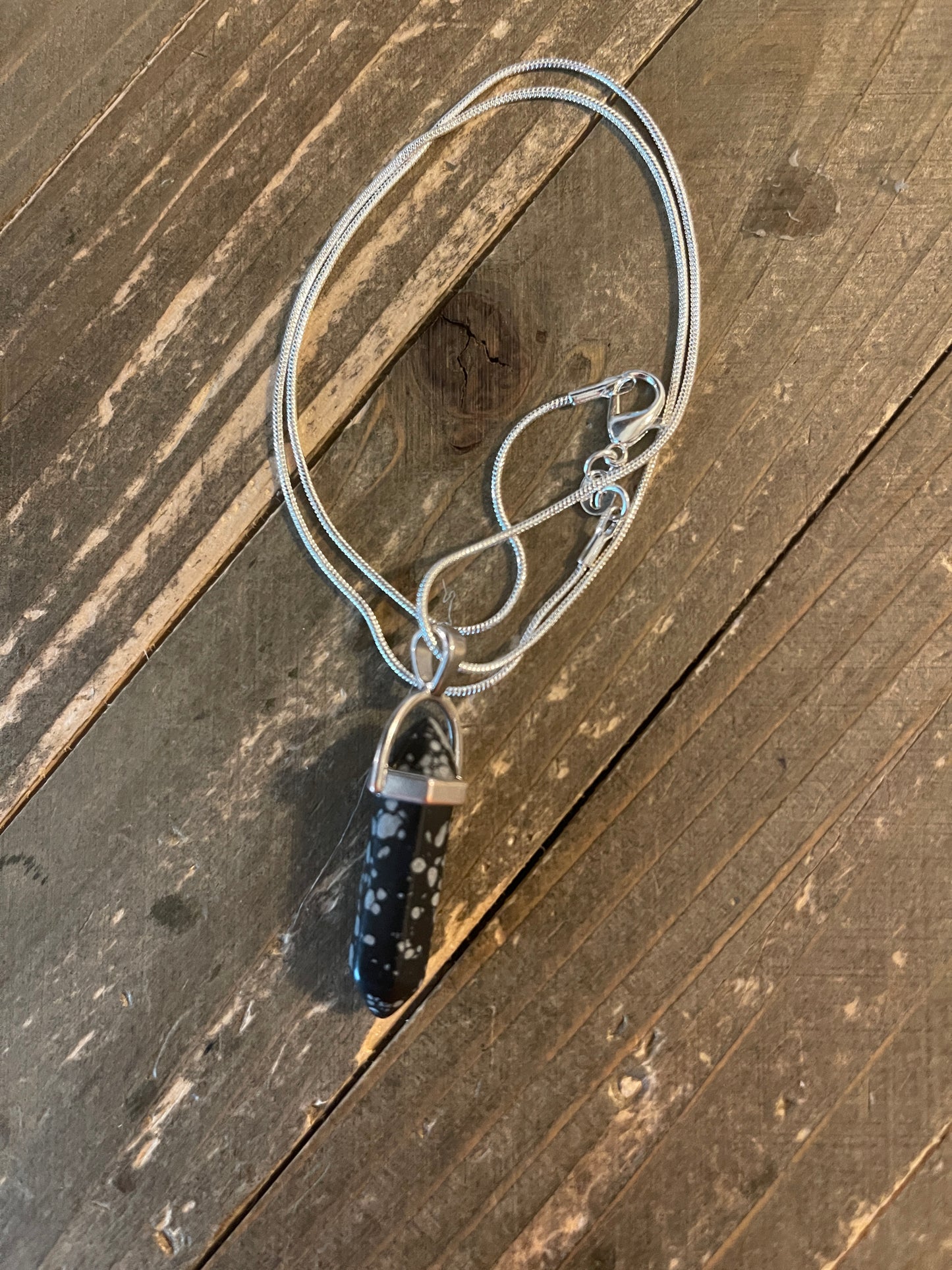 Snowflake Obsidian Dagger Pendant on a Silver chain NecklacePink tiful of LOVE