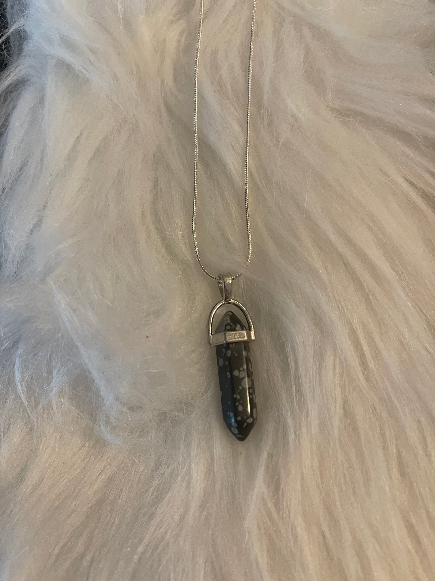 Snowflake Obsidian Dagger Pendant on a Silver chain NecklacePink tiful of LOVE