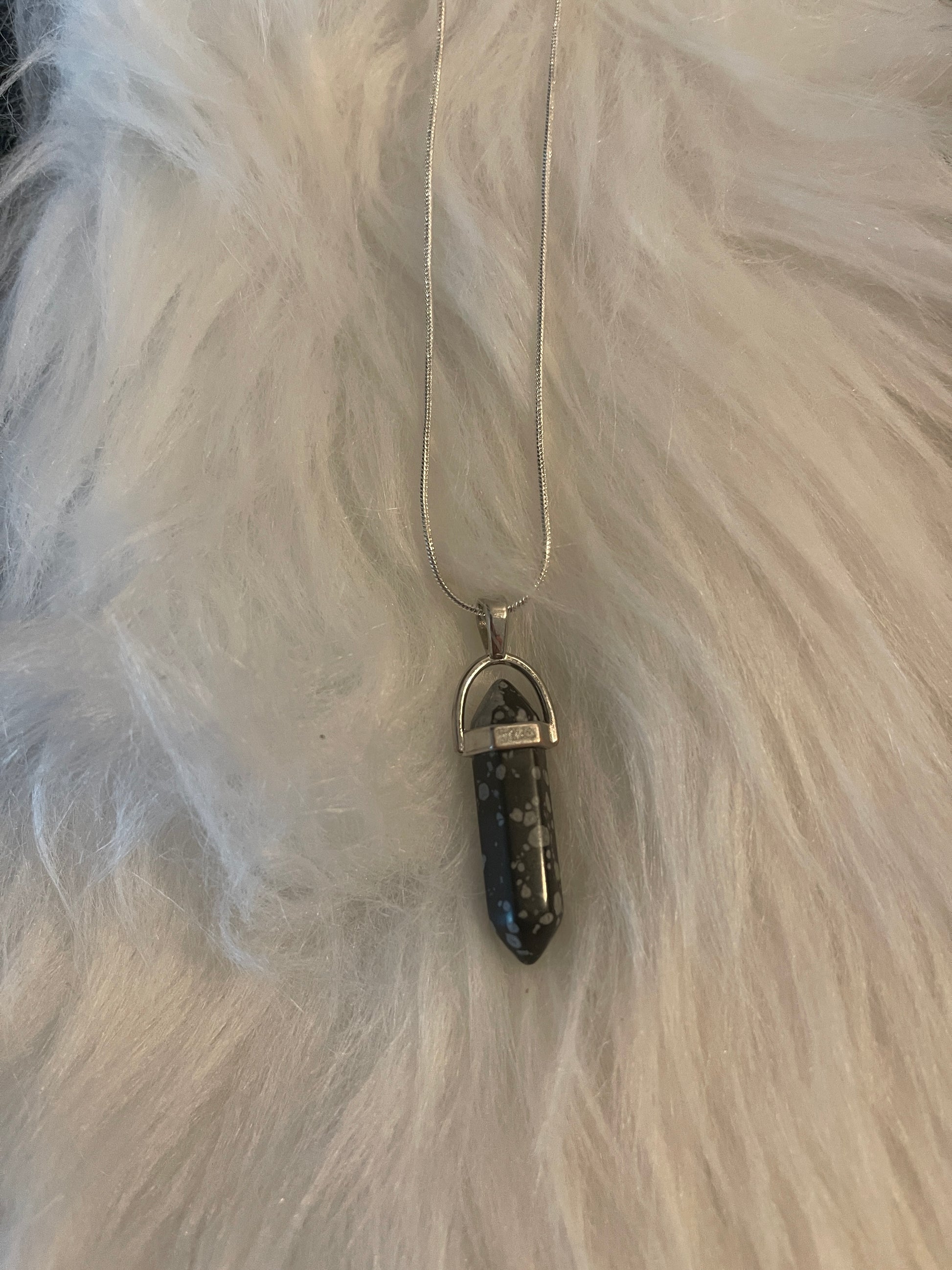 Snowflake Obsidian Dagger Pendant on a Silver chain NecklacePink tiful of LOVE