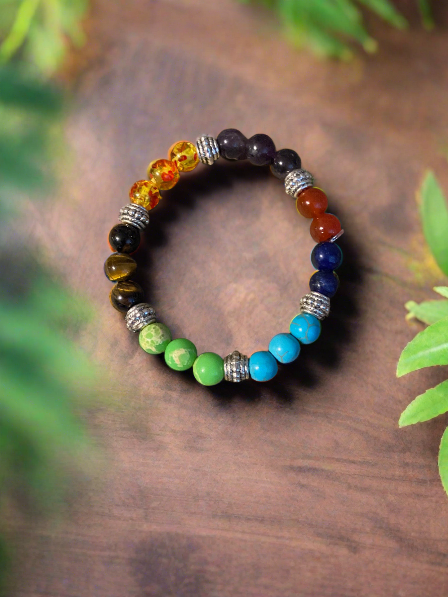 Multi-Color Dyed Stone & Metal Round Beaded Elastic/Stretch BraceletPink tiful of LOVE