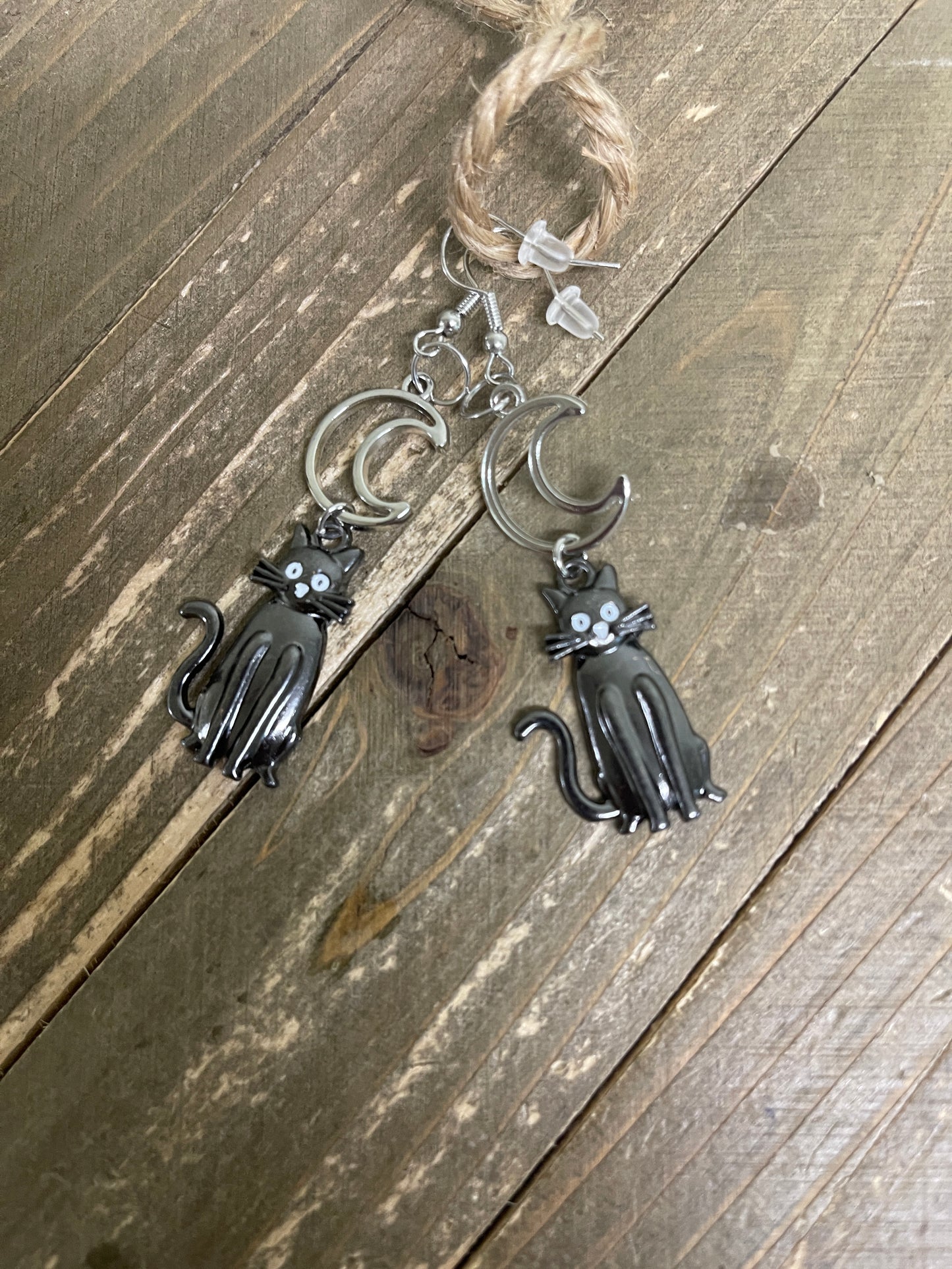 Halloween Black Cat and Moon Wire EarringsPink tiful of LOVE