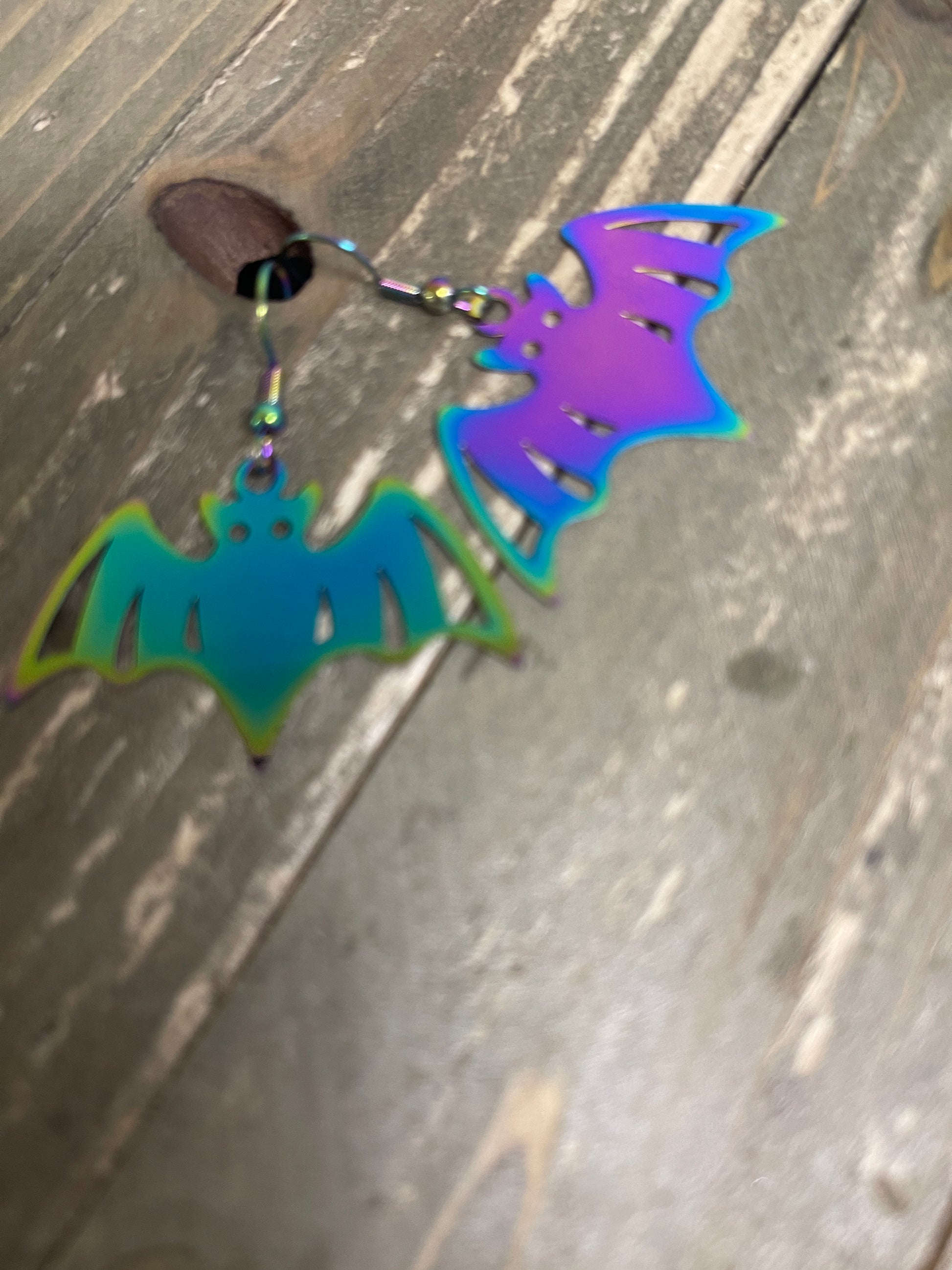 Halloween-Iridescent Bat charm Wire EarringPink tiful of LOVE