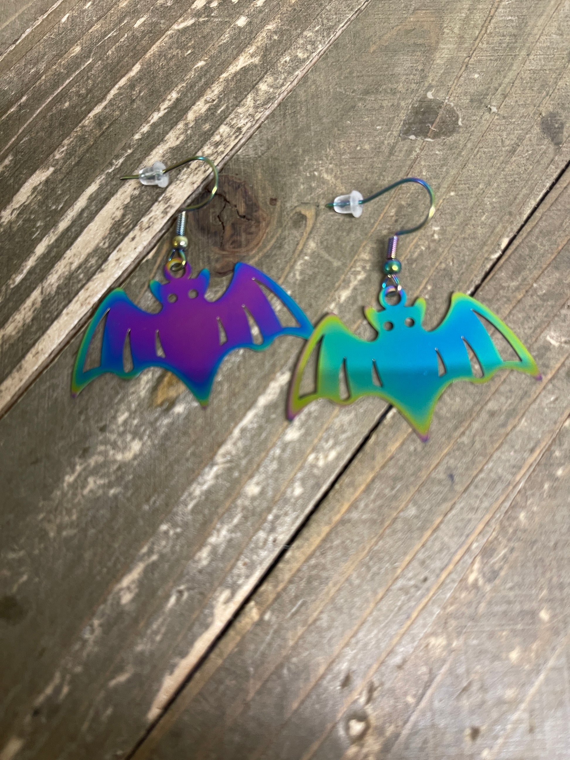 Halloween-Iridescent Bat charm Wire EarringPink tiful of LOVE