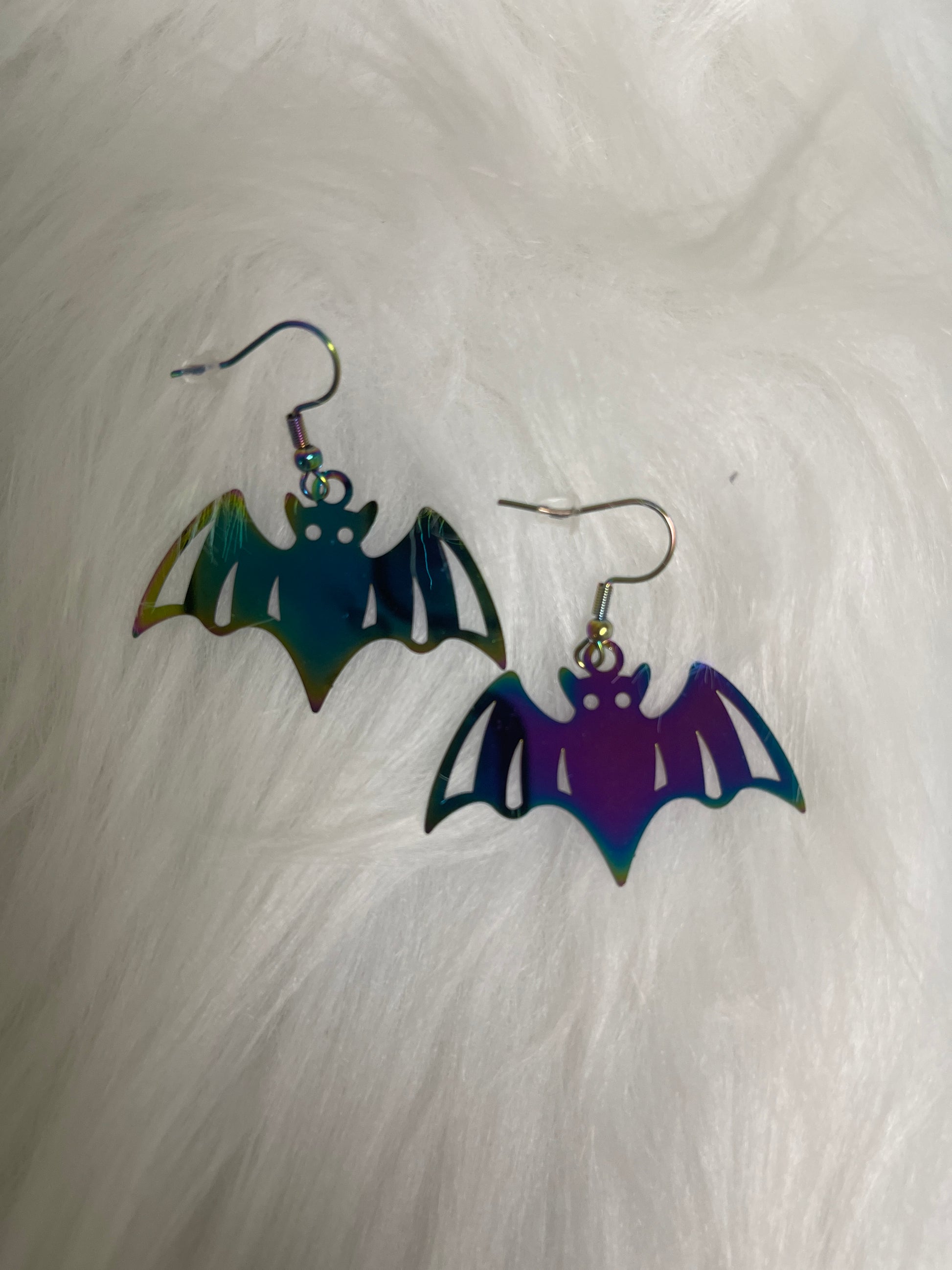 Halloween-Iridescent Bat charm Wire EarringPink tiful of LOVE