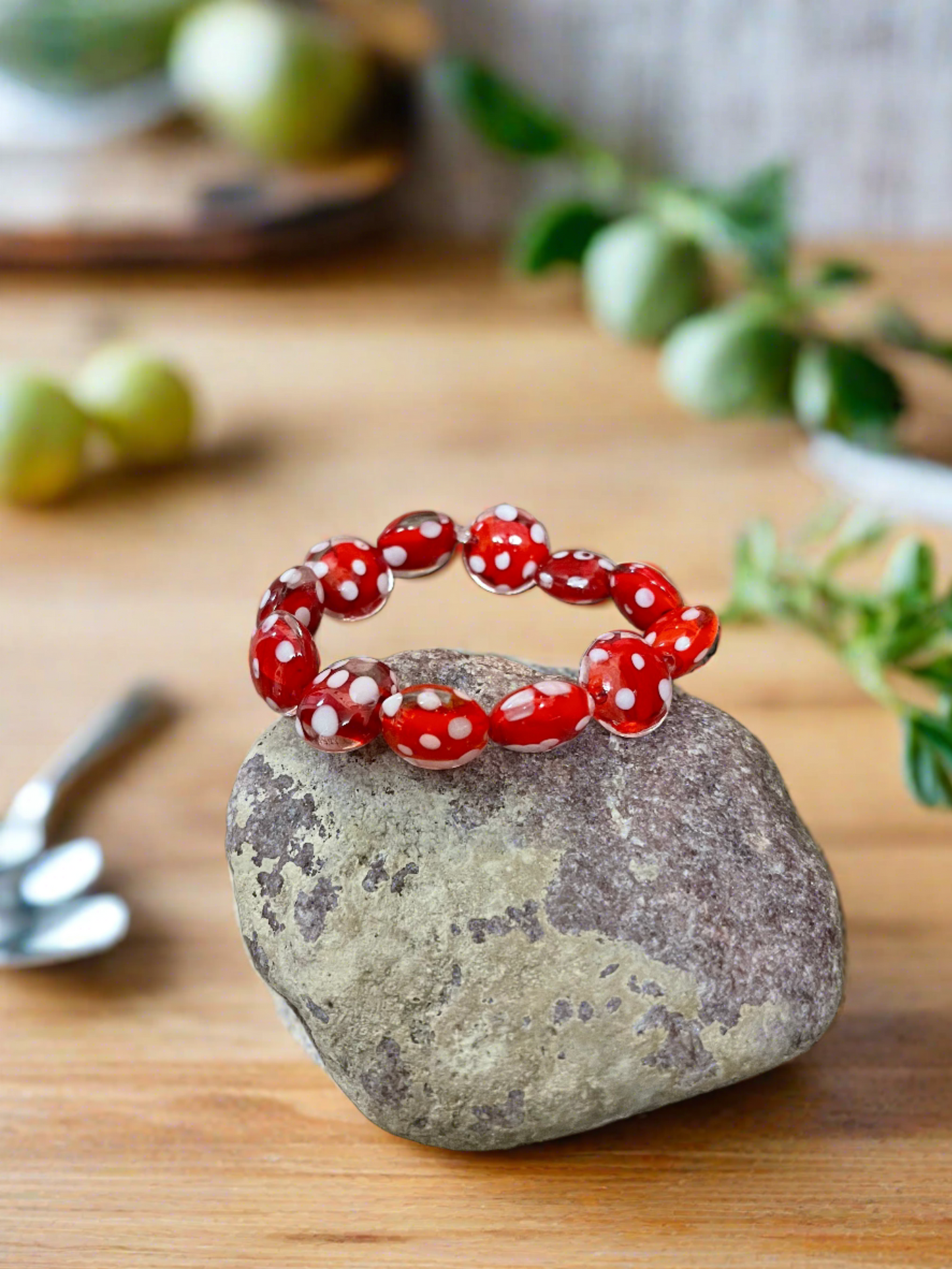 Red with White Dots Glass Beaded Elastic BraceletPink tiful of LOVE