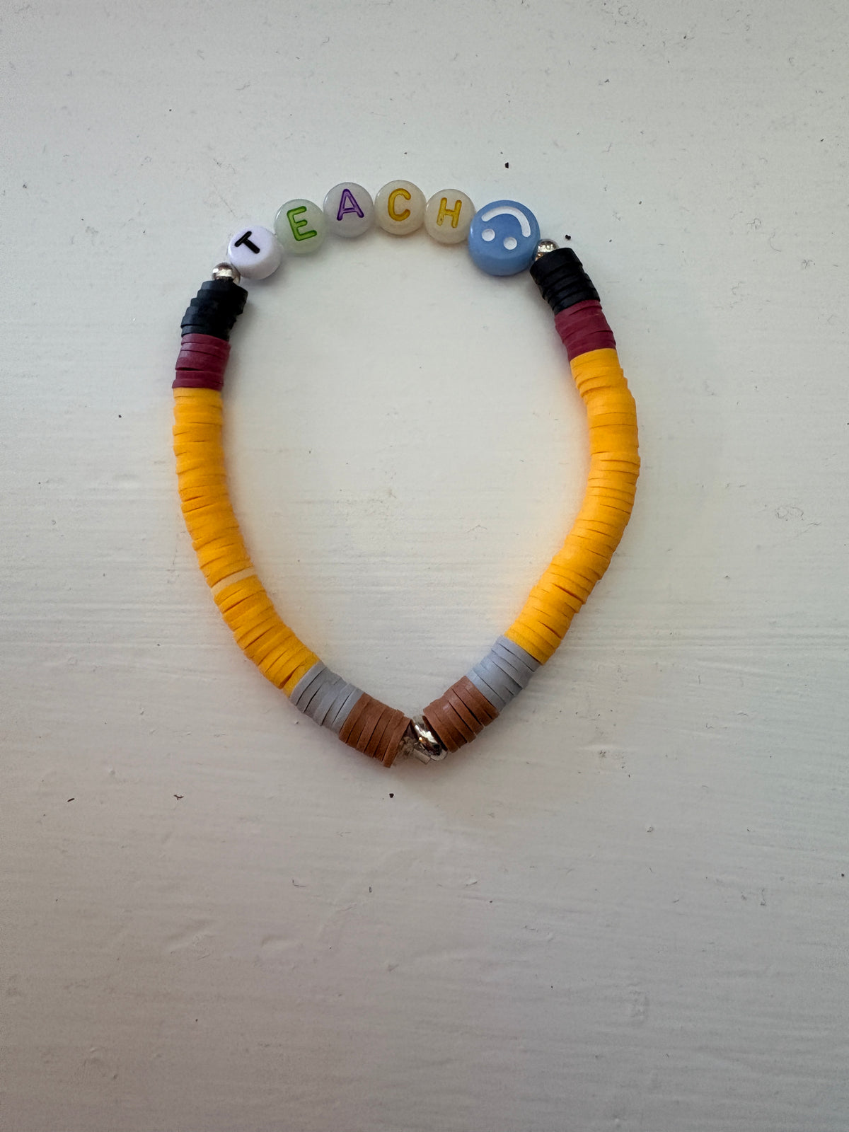 TEACH Pencil Clay Disc Beaded Stretch Bracelet — Teacher Appreciation Gift