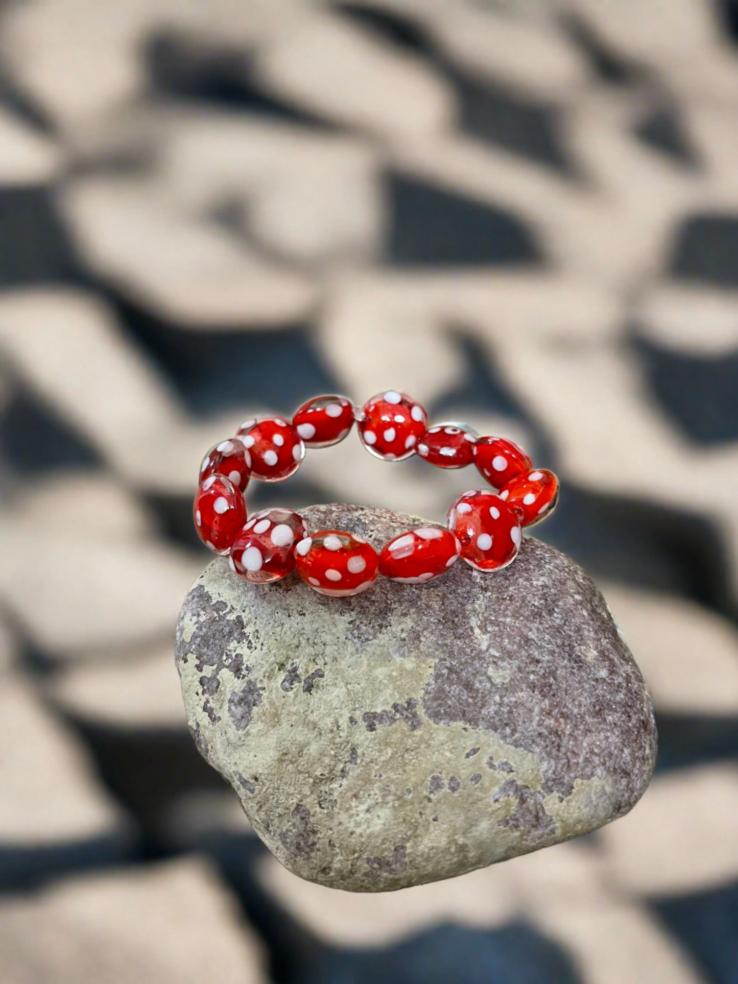 Red with White Dots Glass Beaded Elastic BraceletPink tiful of LOVE