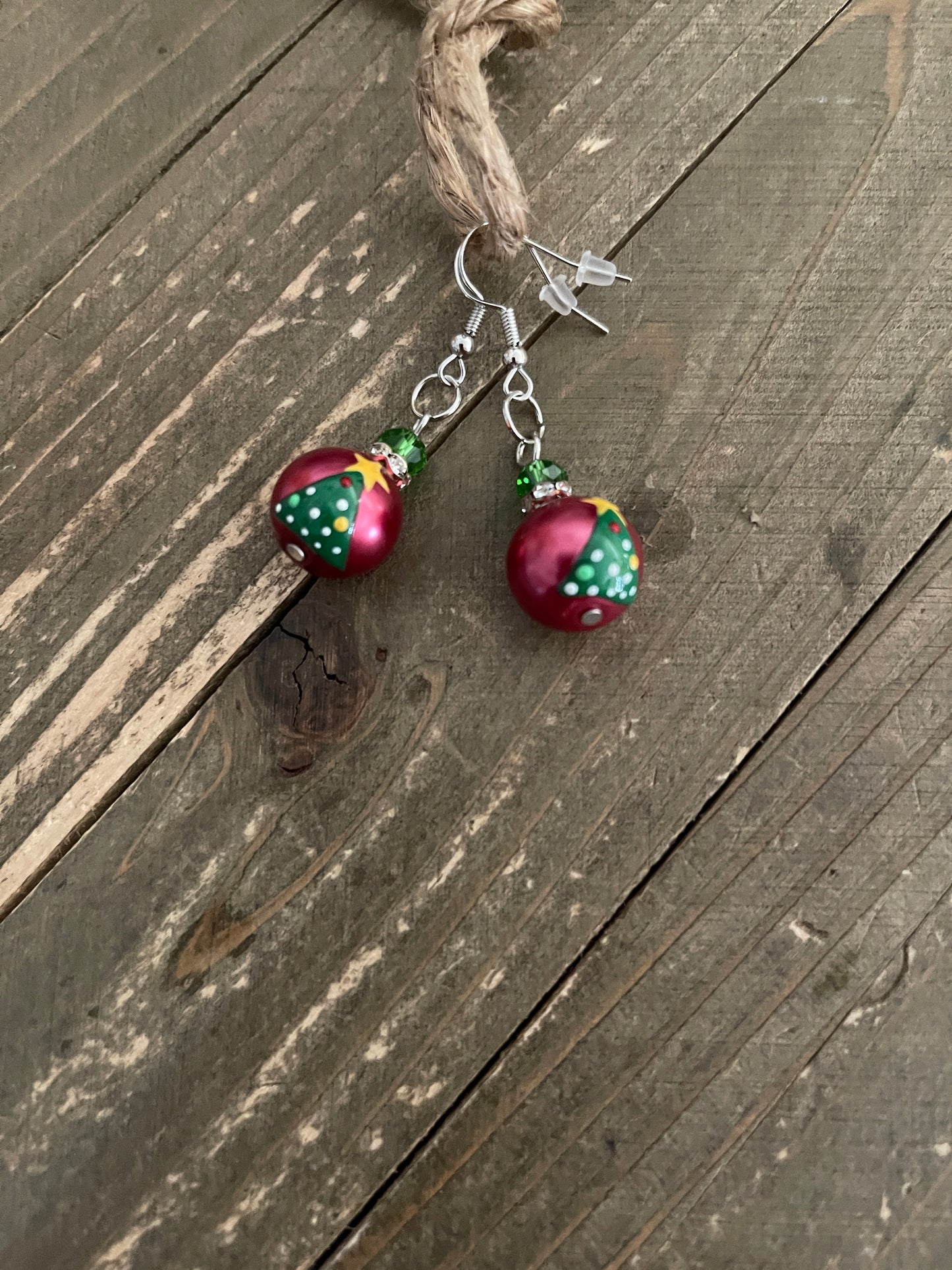 Christmas Tree Glass Pearl Wire EarringsPink tiful of LOVE