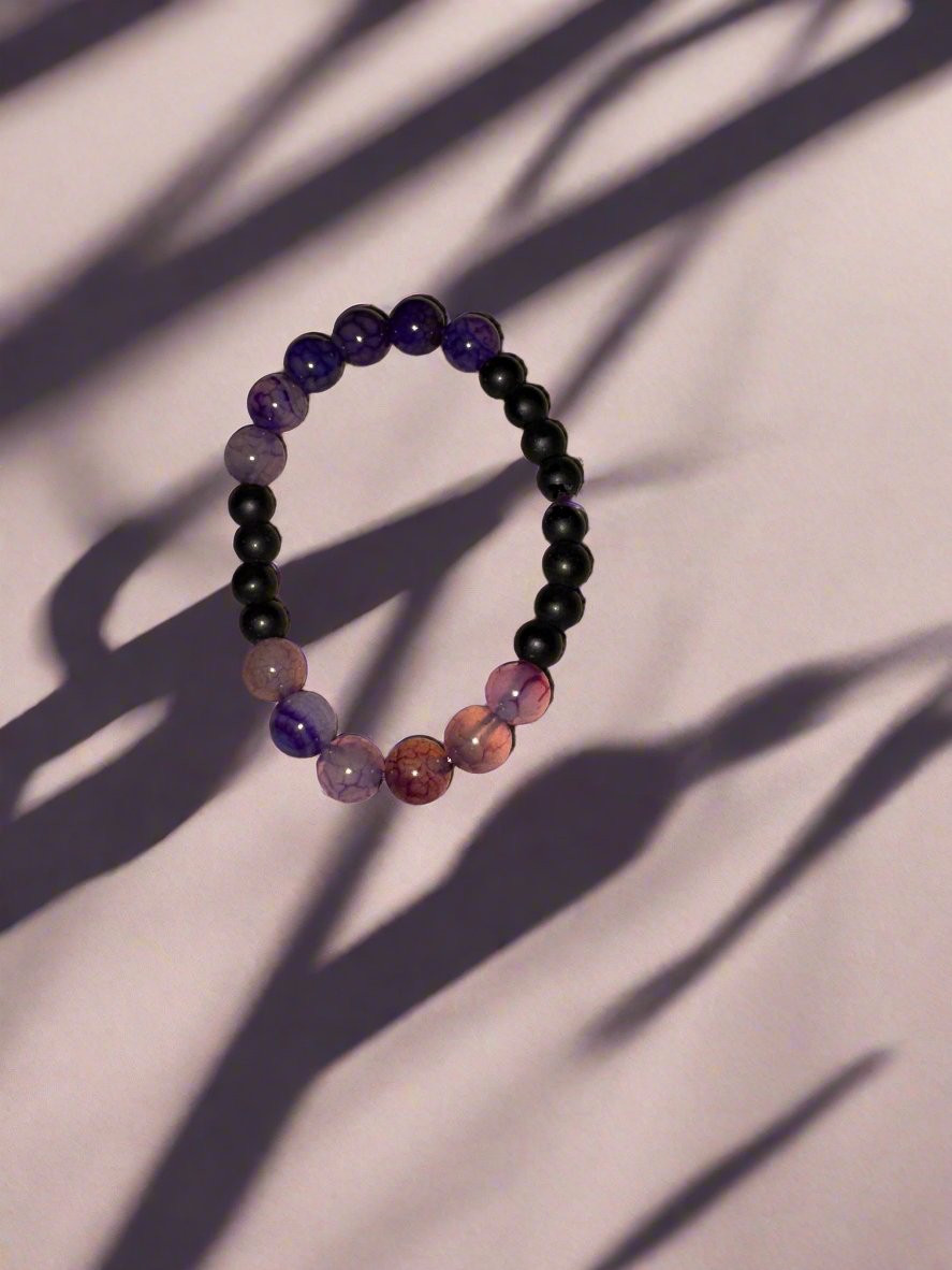 Amethyst & black Round Beaded Elastic/Stretch BraceletPink tiful of LOVE