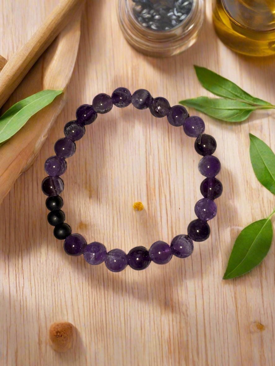 Purple Round Agate Beaded Elastic/Stretch BraceletPink tiful of LOVE