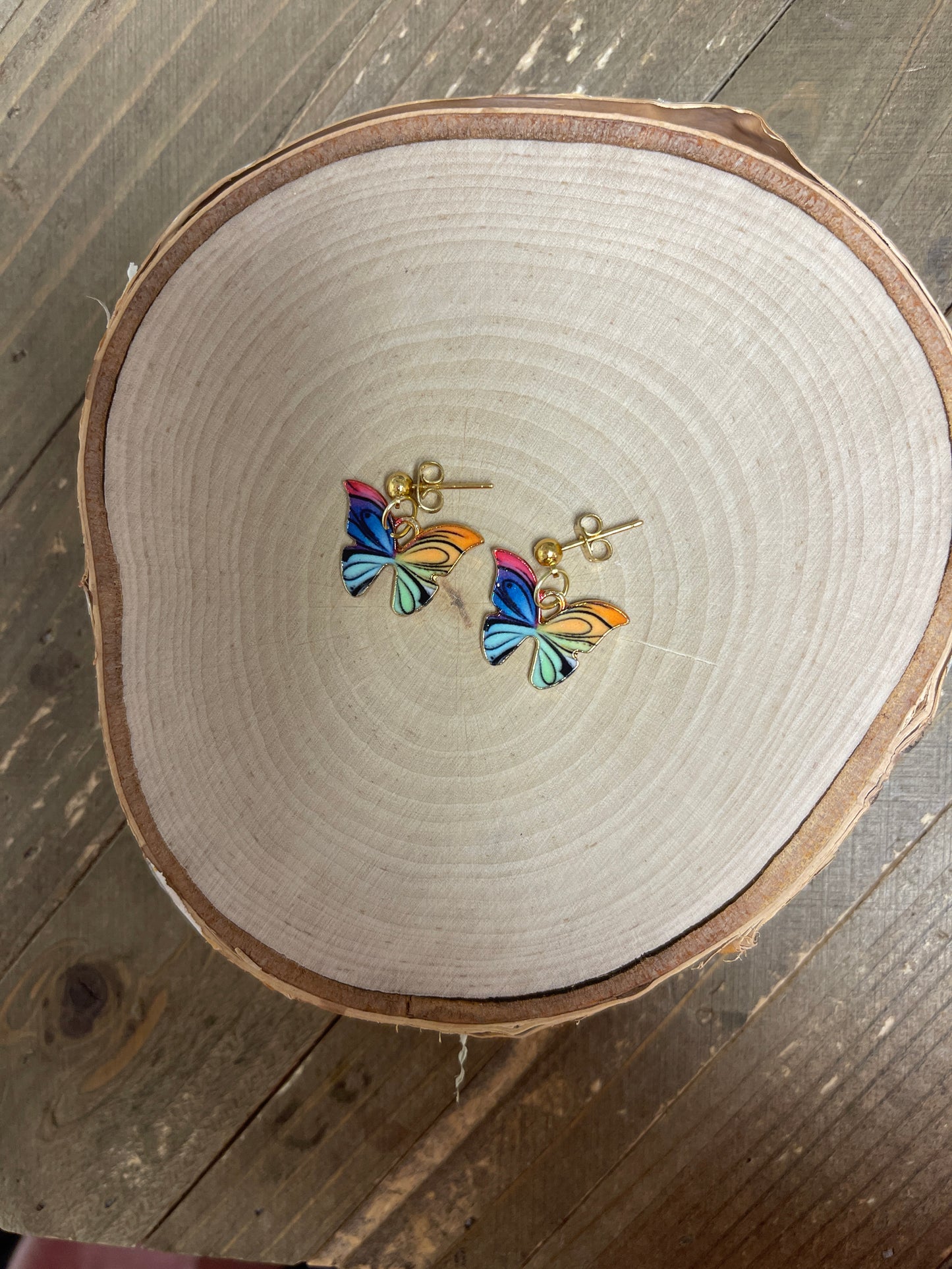 Colorful Butterfly charm gold Ball Post EarringPink tiful of LOVE