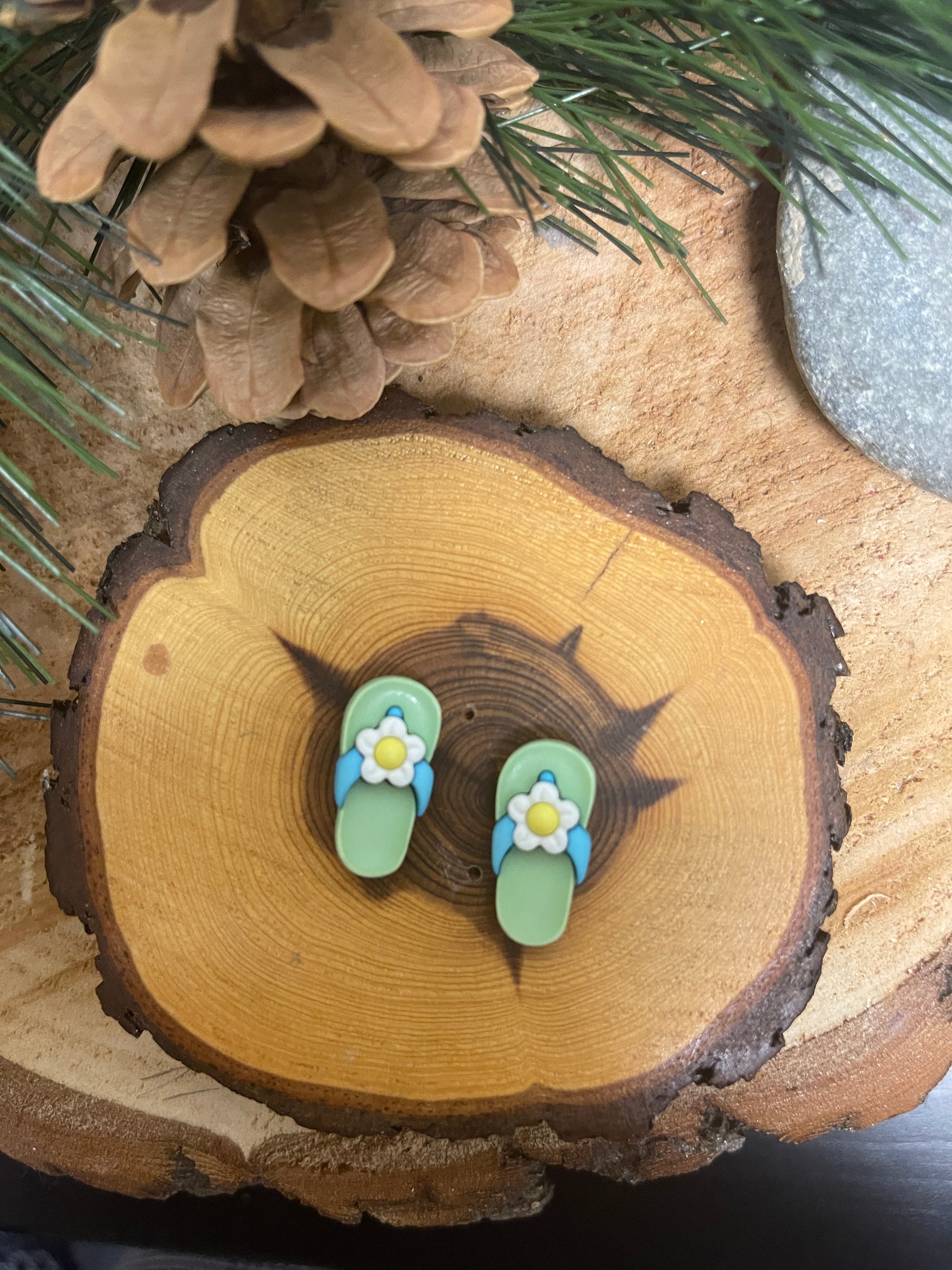 FLIP FLOPS-Green with Flowers Stud EarringsPink tiful of LOVE