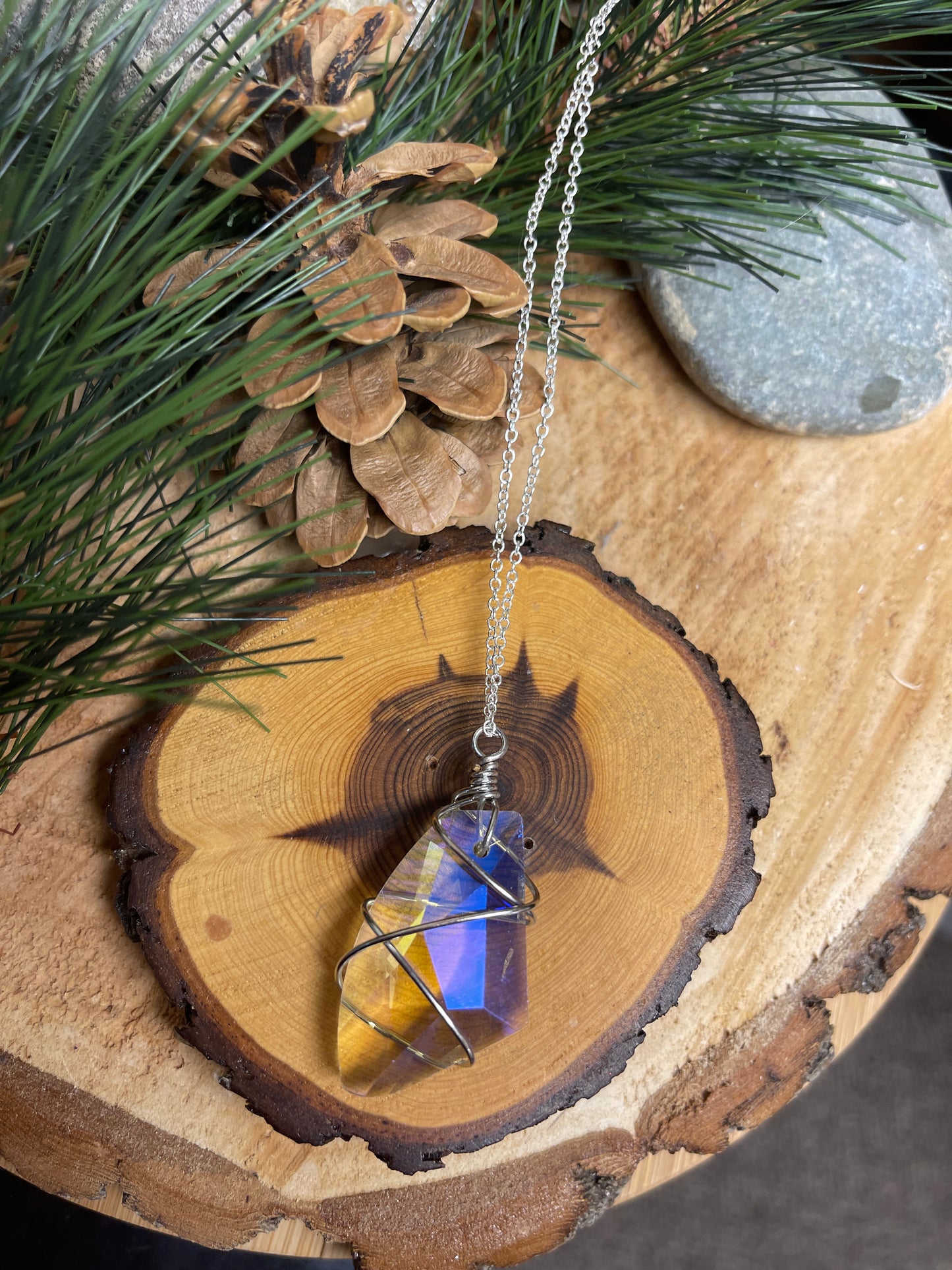 Wire Wrapped Crystal Pendant on a Silver chain NecklacePink tiful of LOVE