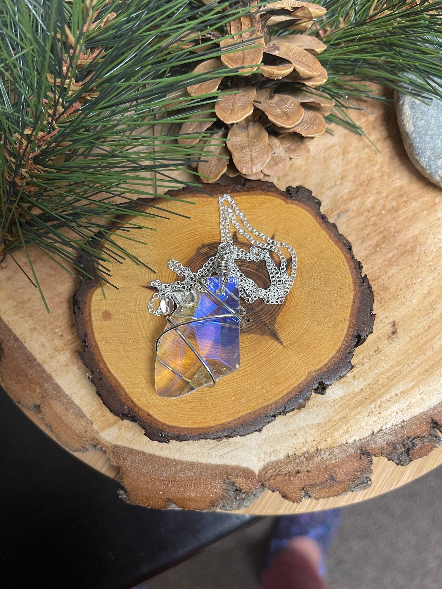 Wire Wrapped Crystal Pendant on a Silver chain NecklacePink tiful of LOVE