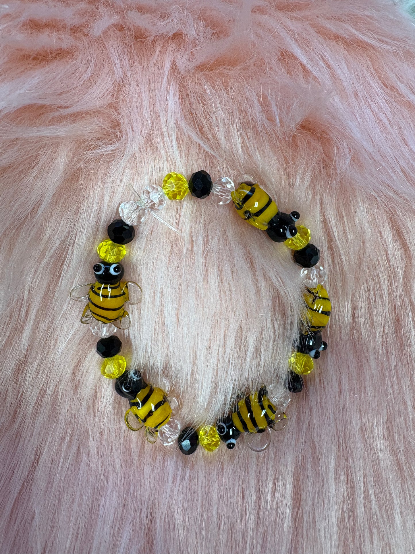 Glass Bee beaded Stretch braceletPink tiful of LOVE