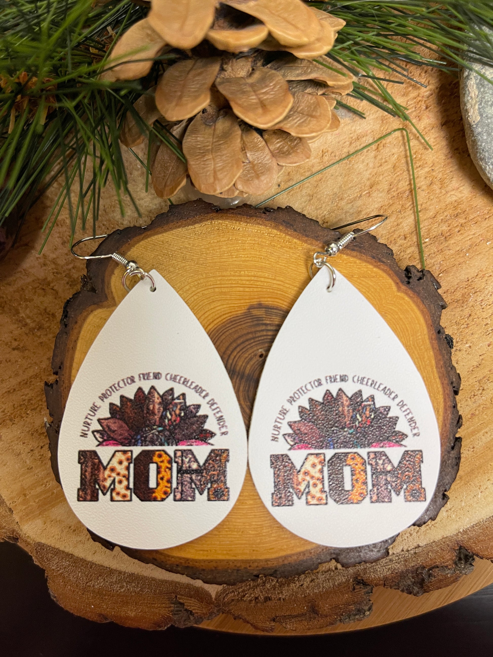 Mother's Day Faux Leather Teardrop wire earringsPink tiful of LOVE