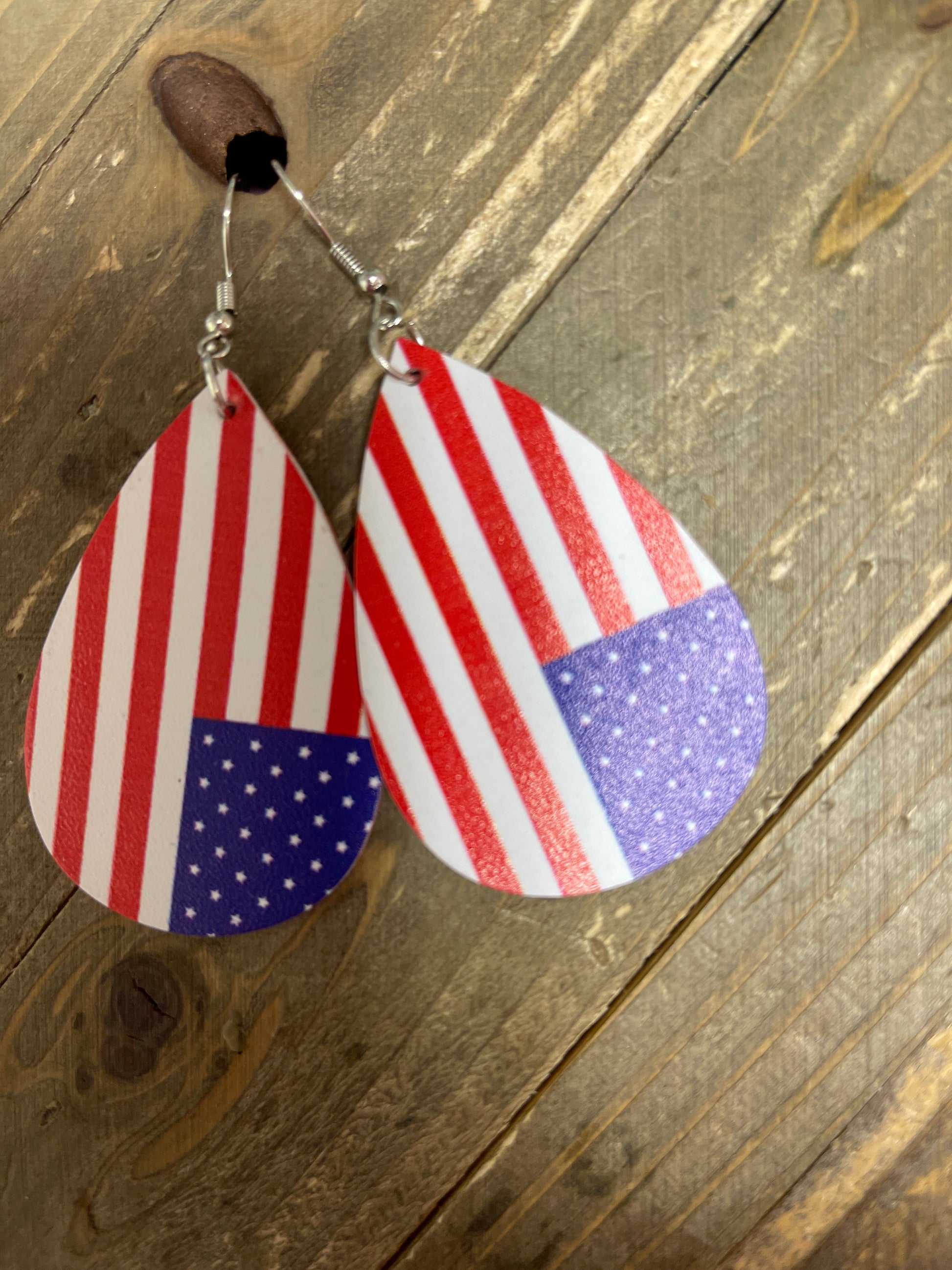 Independence Day  Faux Leather Teardrop wire earringsPink tiful of LOVE