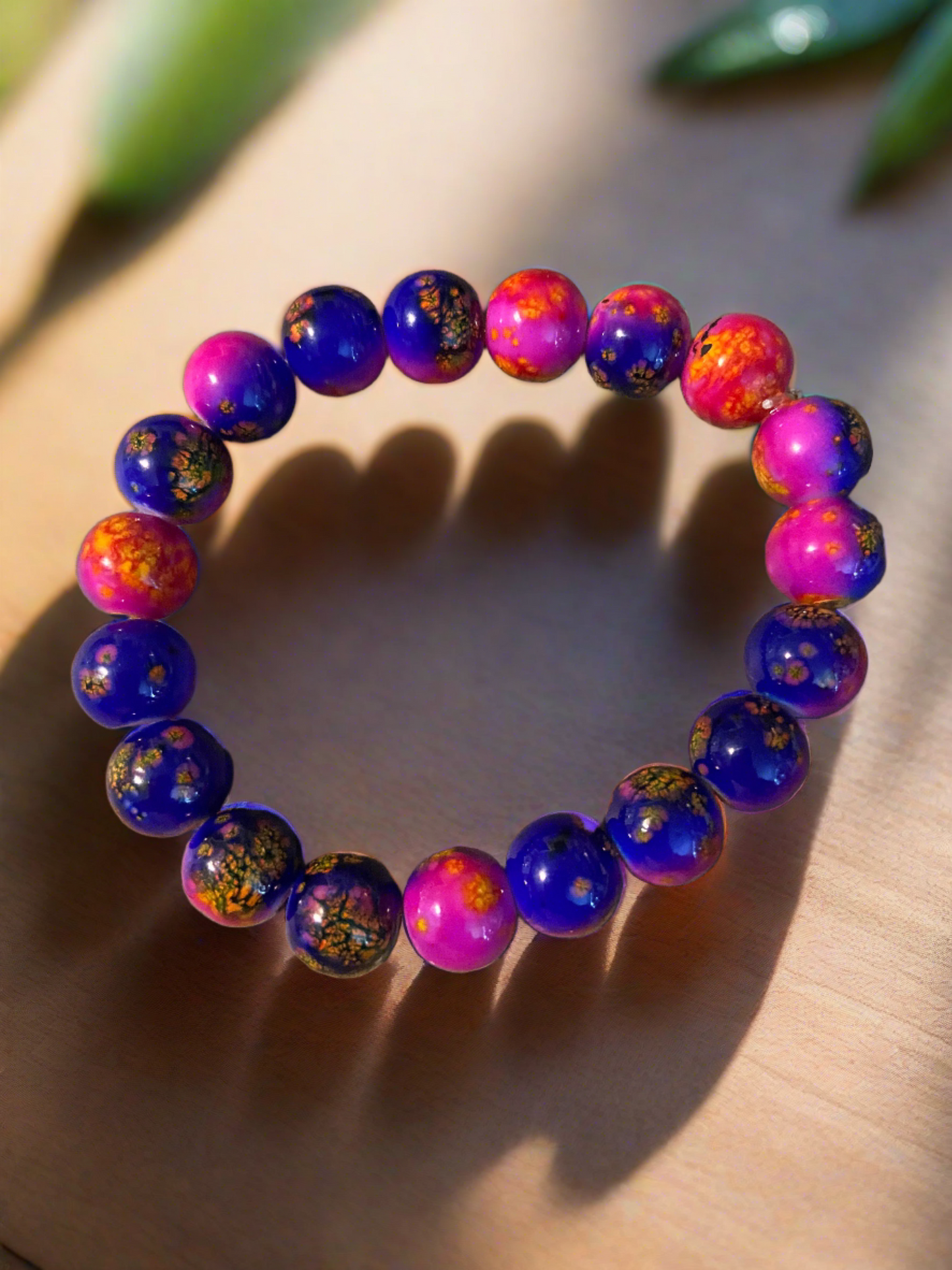 Pink, Purple, & Yellow Glass Splatter Beaded Elastic/Stretch BraceletPink tiful of LOVE