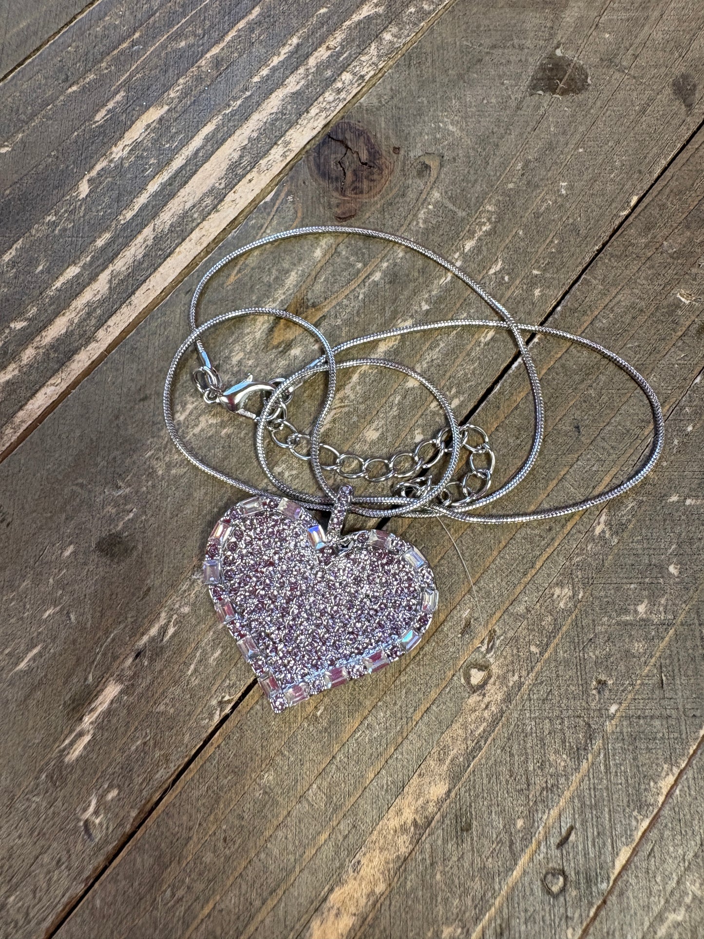 Purple Rhinestone Silver Heart on a silver chain Necklace