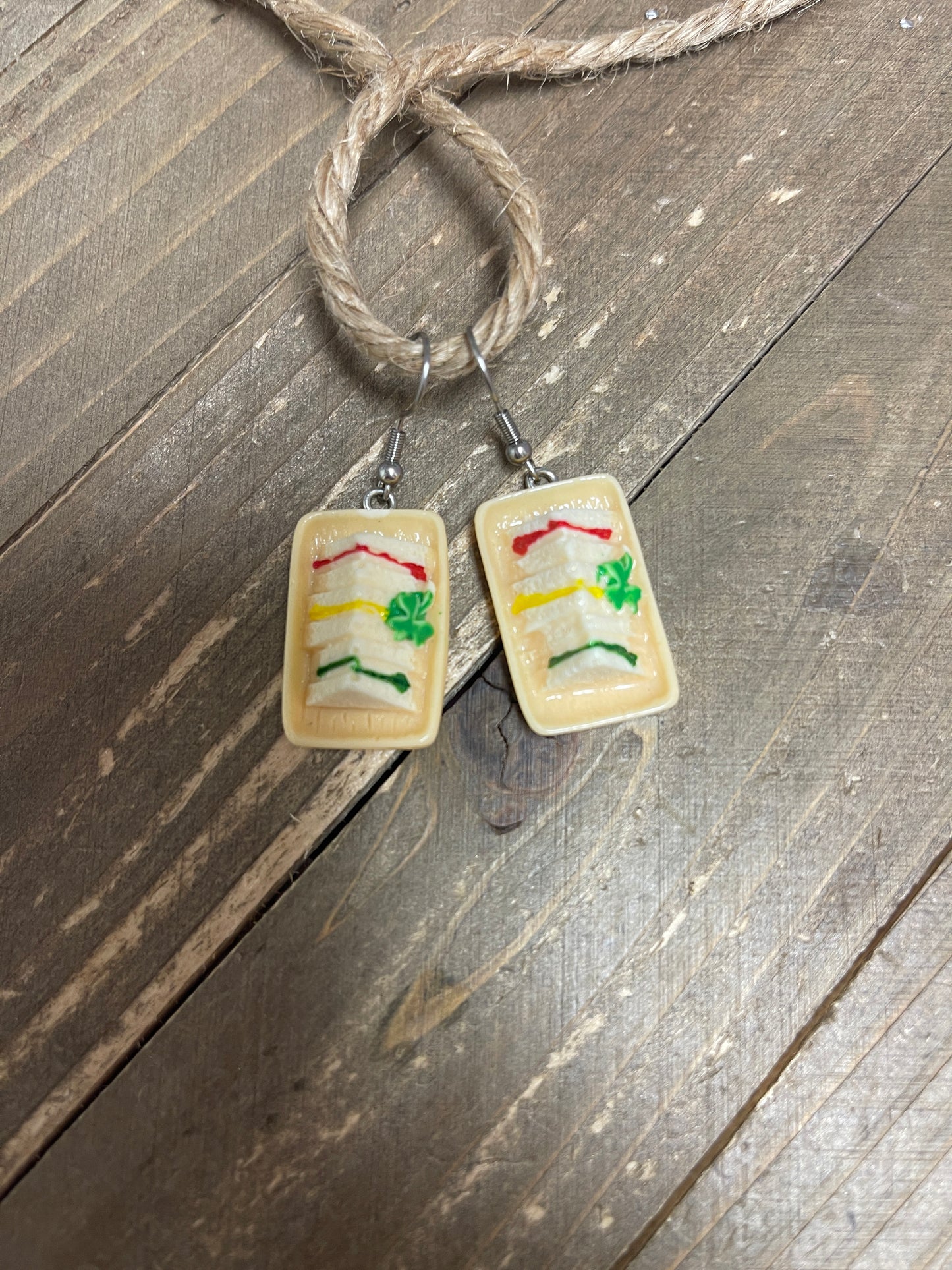 Food Wire Earrings-plate of sandwiches; wear your food on your earsPink tiful of LOVE