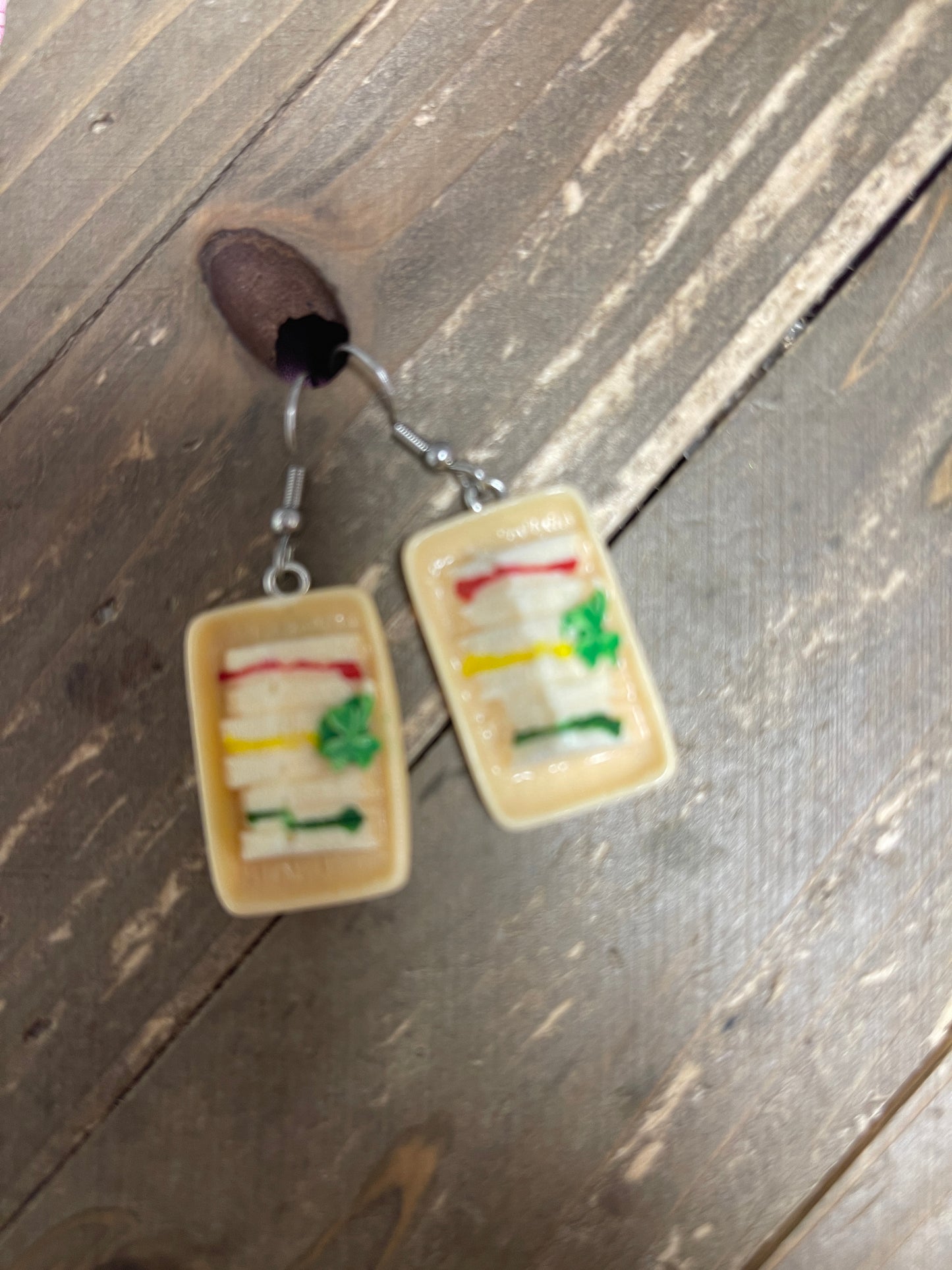 Food Wire Earrings-plate of sandwiches; wear your food on your earsPink tiful of LOVE