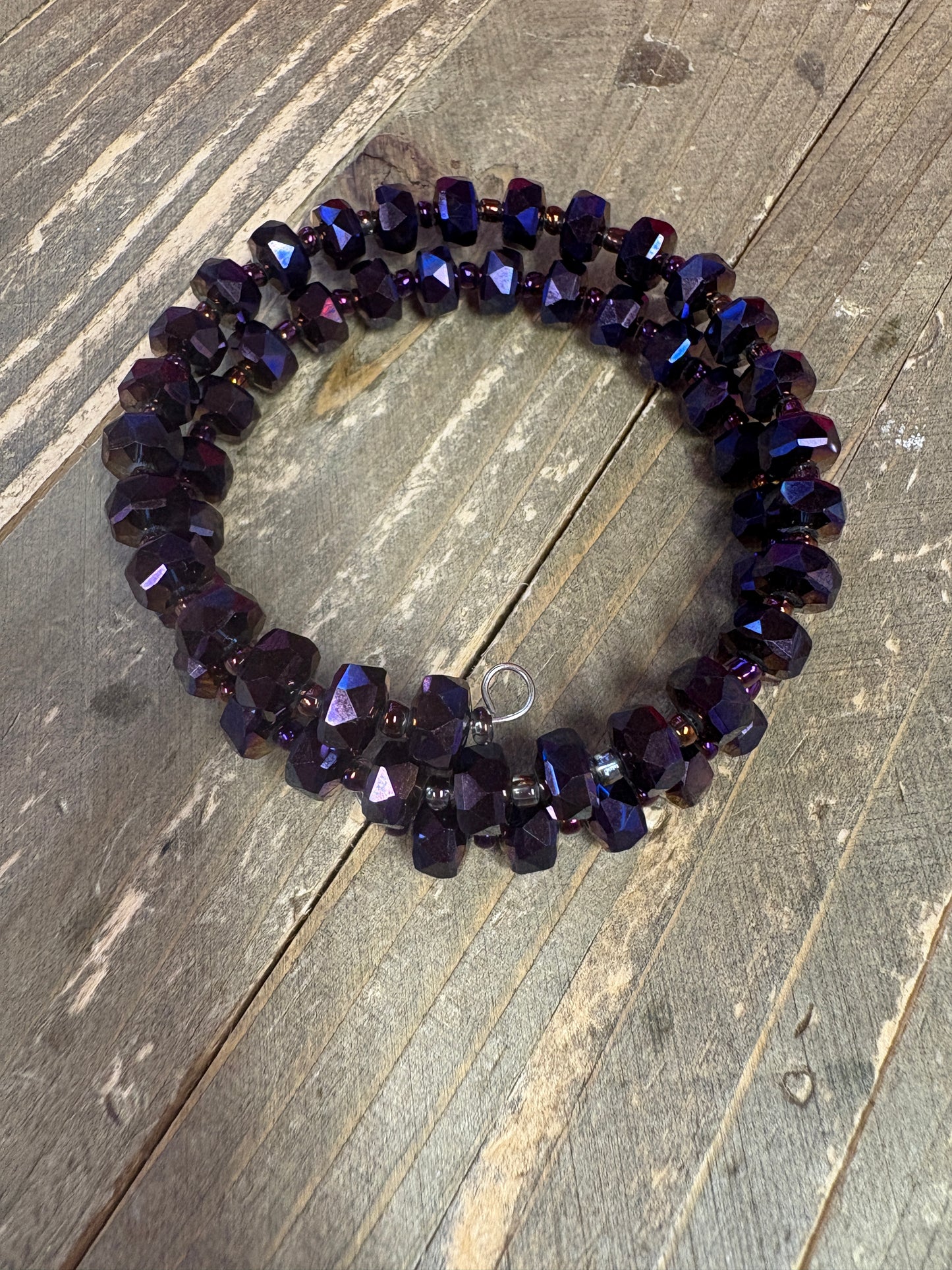 Purple and Oil Spill Beaded Coil Bracelet