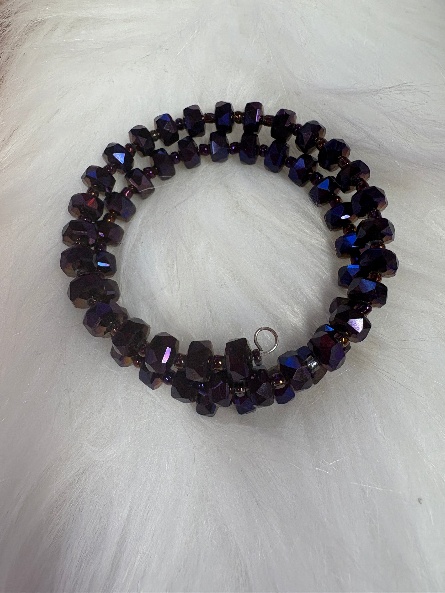 Purple and Oil Spill Beaded Coil Bracelet