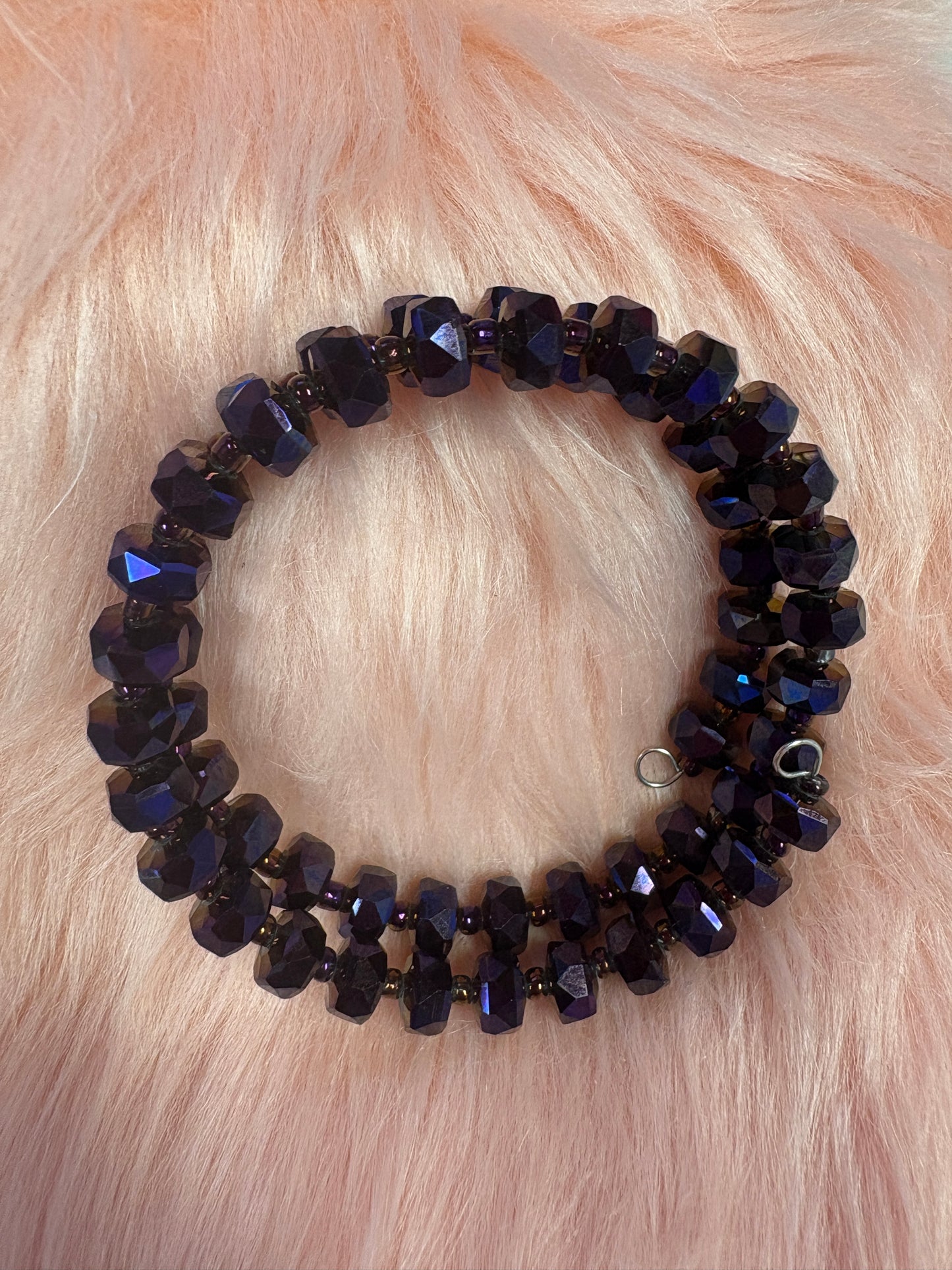 Purple and Oil Spill Beaded Coil Bracelet