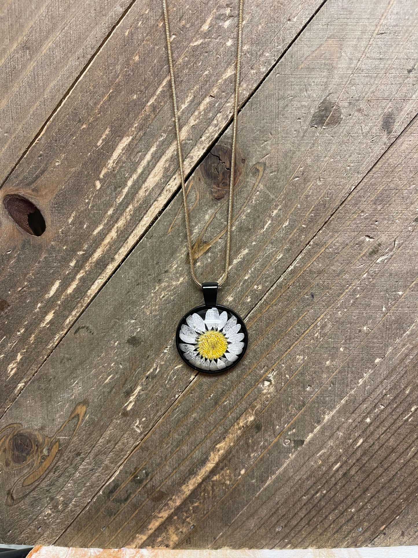 Flower Cabochon Round Pendant on a Gold Chain NecklacePink tiful of LOVE