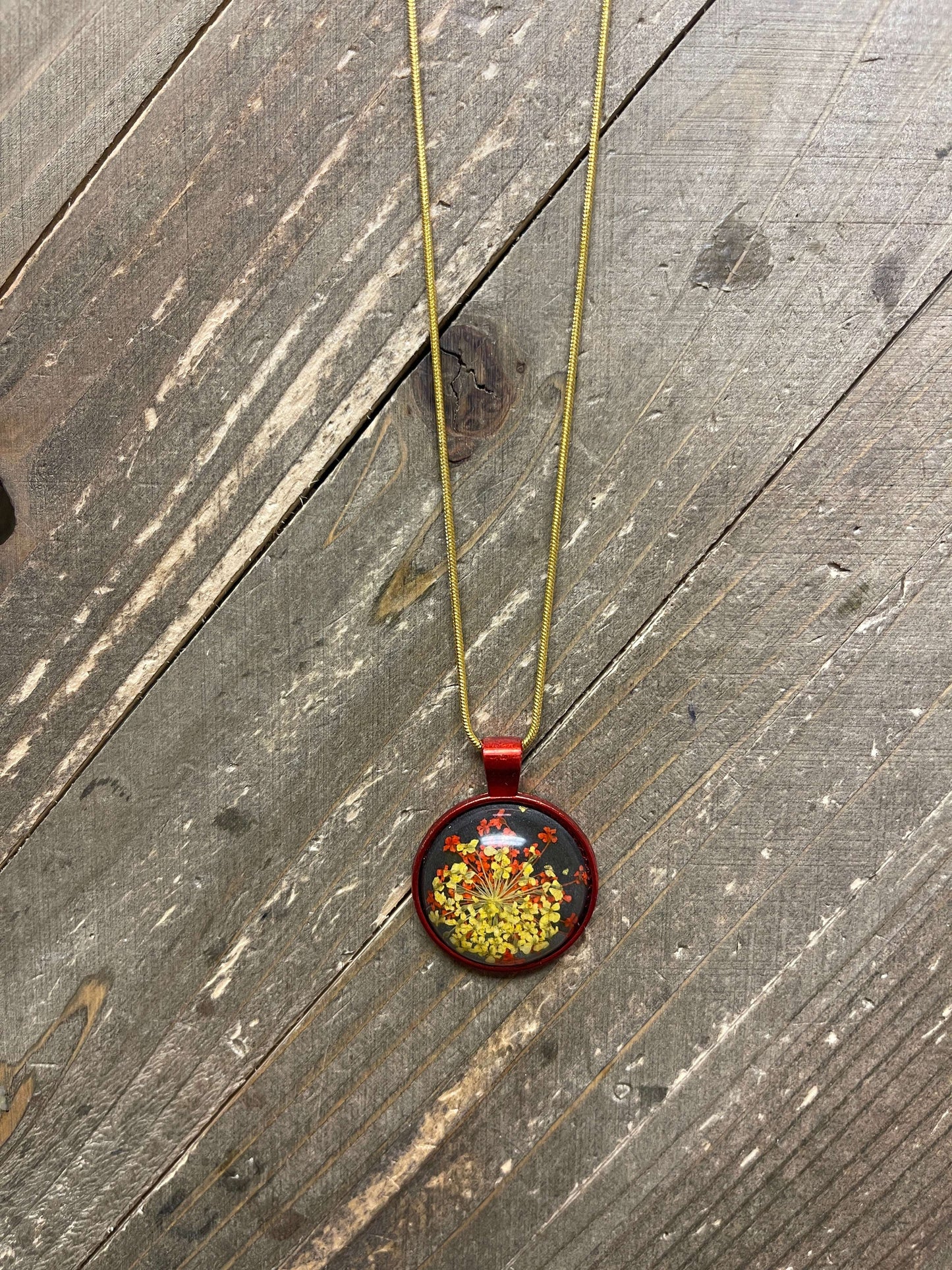 Flower Cabochon Round Pendant on a Gold Chain NecklacePink tiful of LOVE