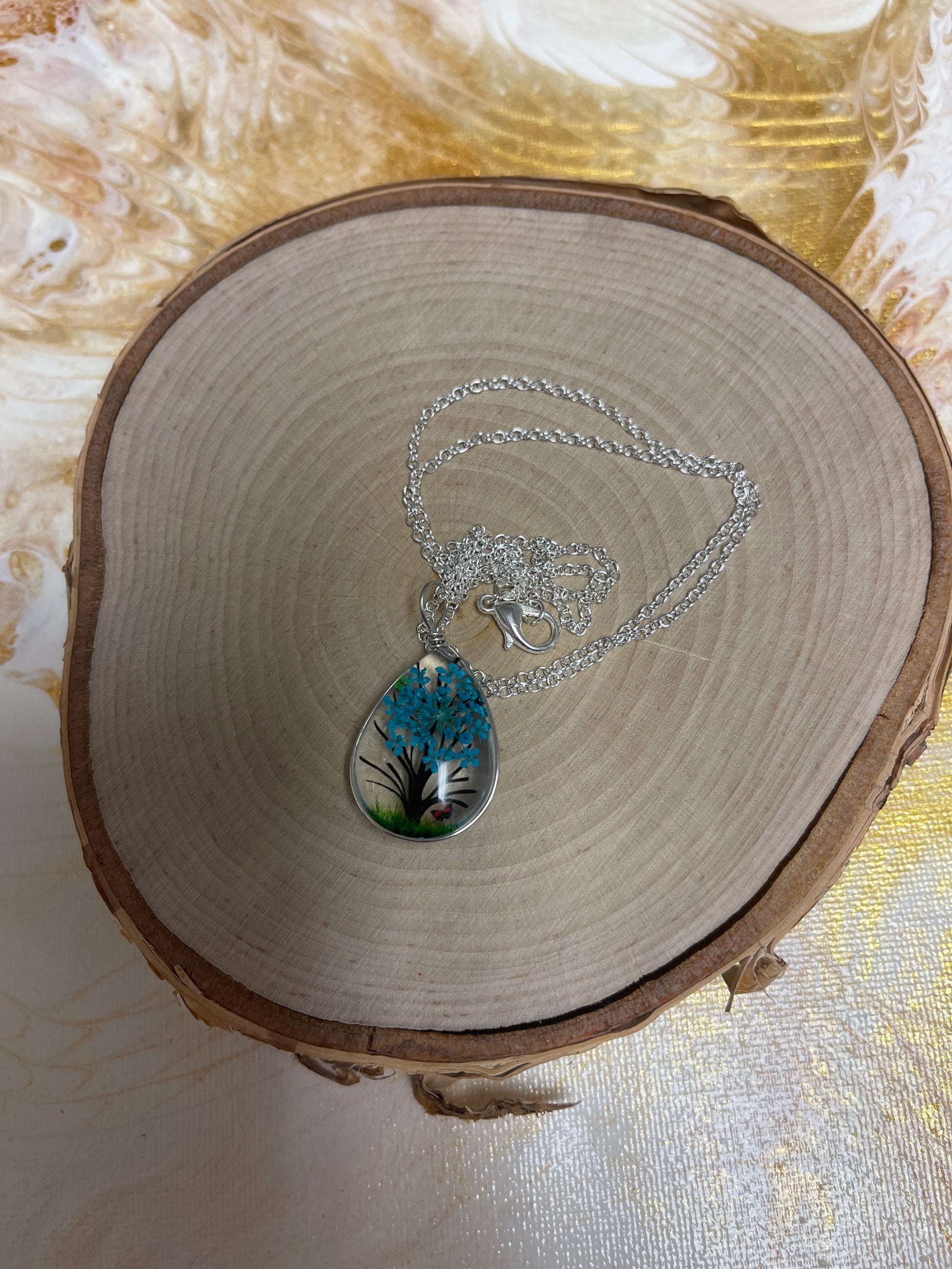 Floating Tree & Flower Teardrop Pendant on a Silver chain NecklacePink tiful of LOVE