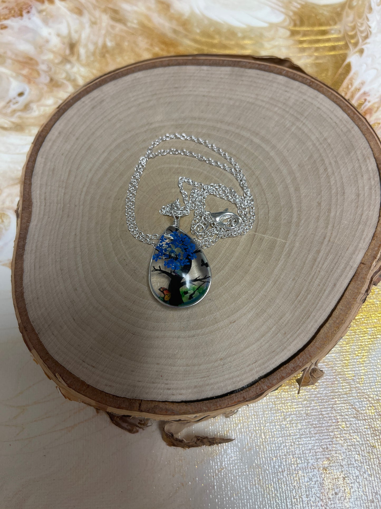 Tree & Flower Teardrop Pendant on a Silver chain NecklacePink tiful of LOVE