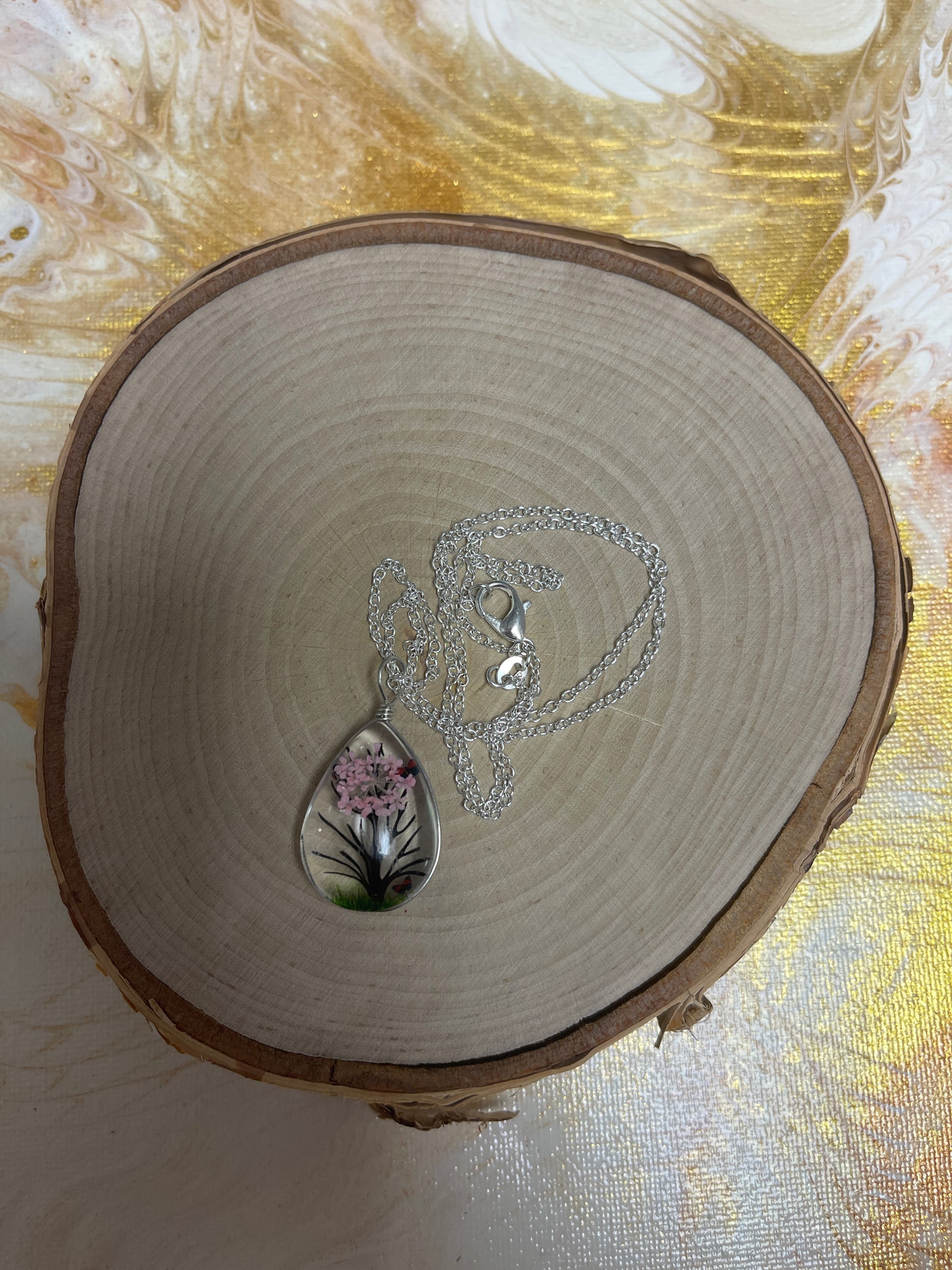 Floating Tree & Flower Teardrop NecklacePink tiful of LOVE