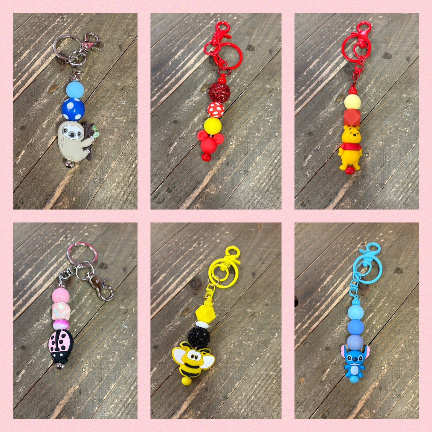 Beadable Key Chains; assorted designs (6 to choose from)