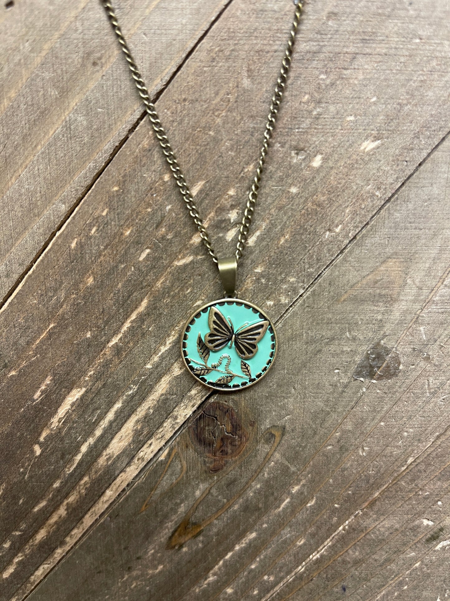 Embrace Change Butterfly Pendant on a Antique Brass chain NecklacePink tiful of LOVE