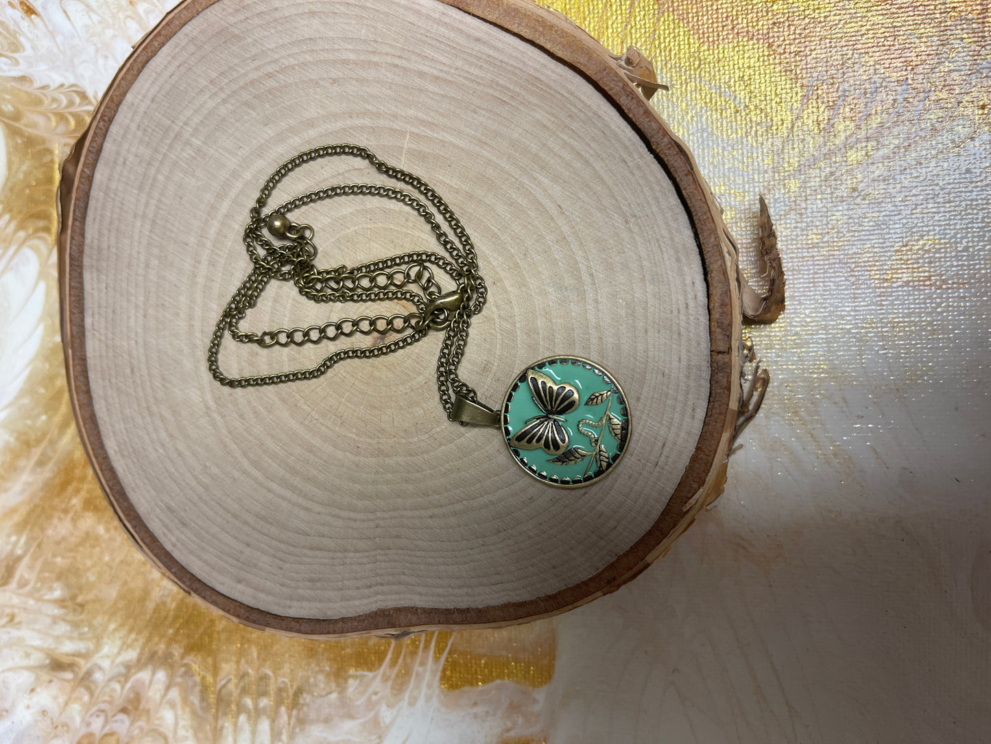 Embrace Change Butterfly Pendant on a Antique Brass chain NecklacePink tiful of LOVE
