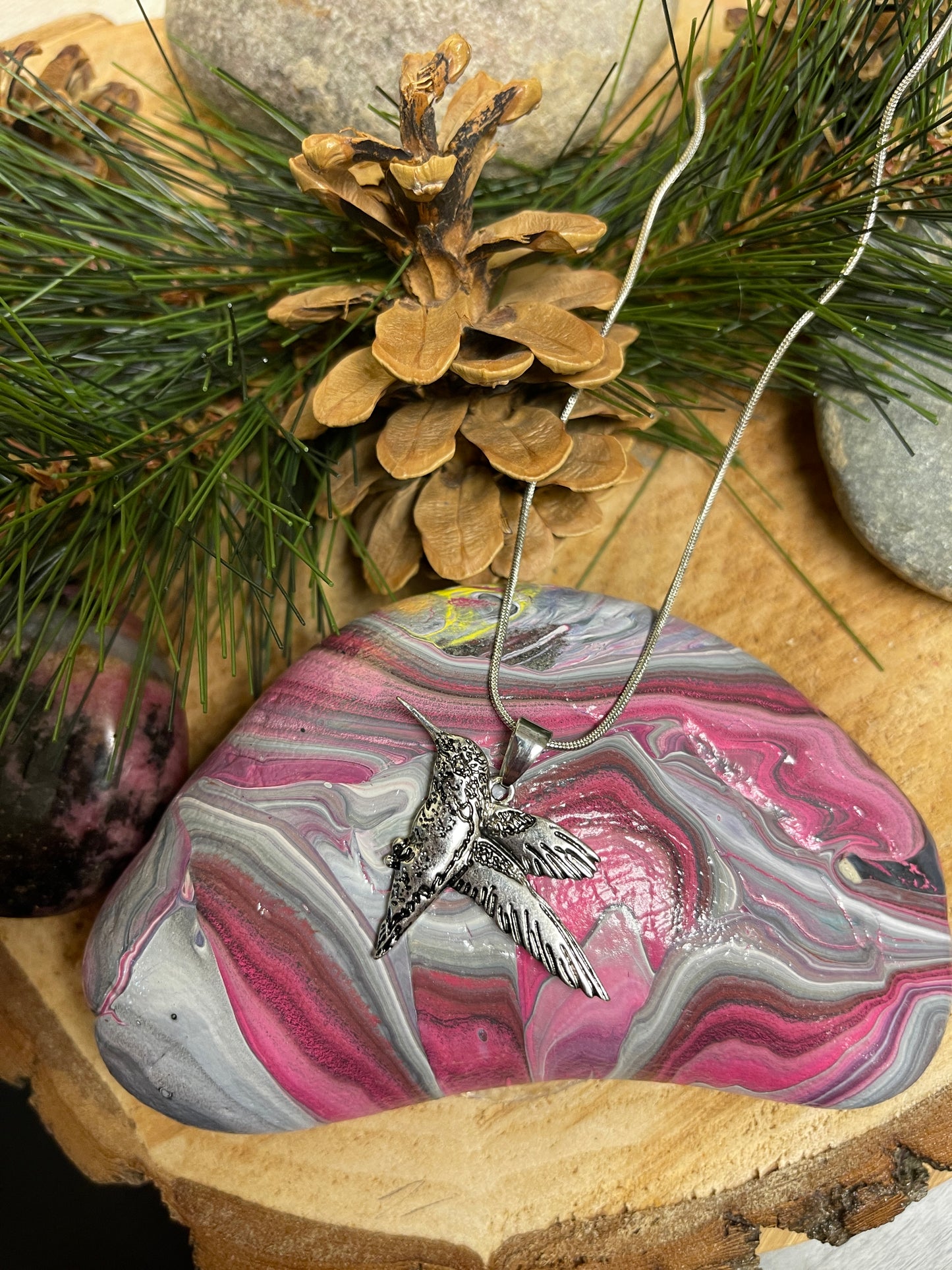 Hummingbird Pendant on a Silver chain NecklacePink tiful of LOVE