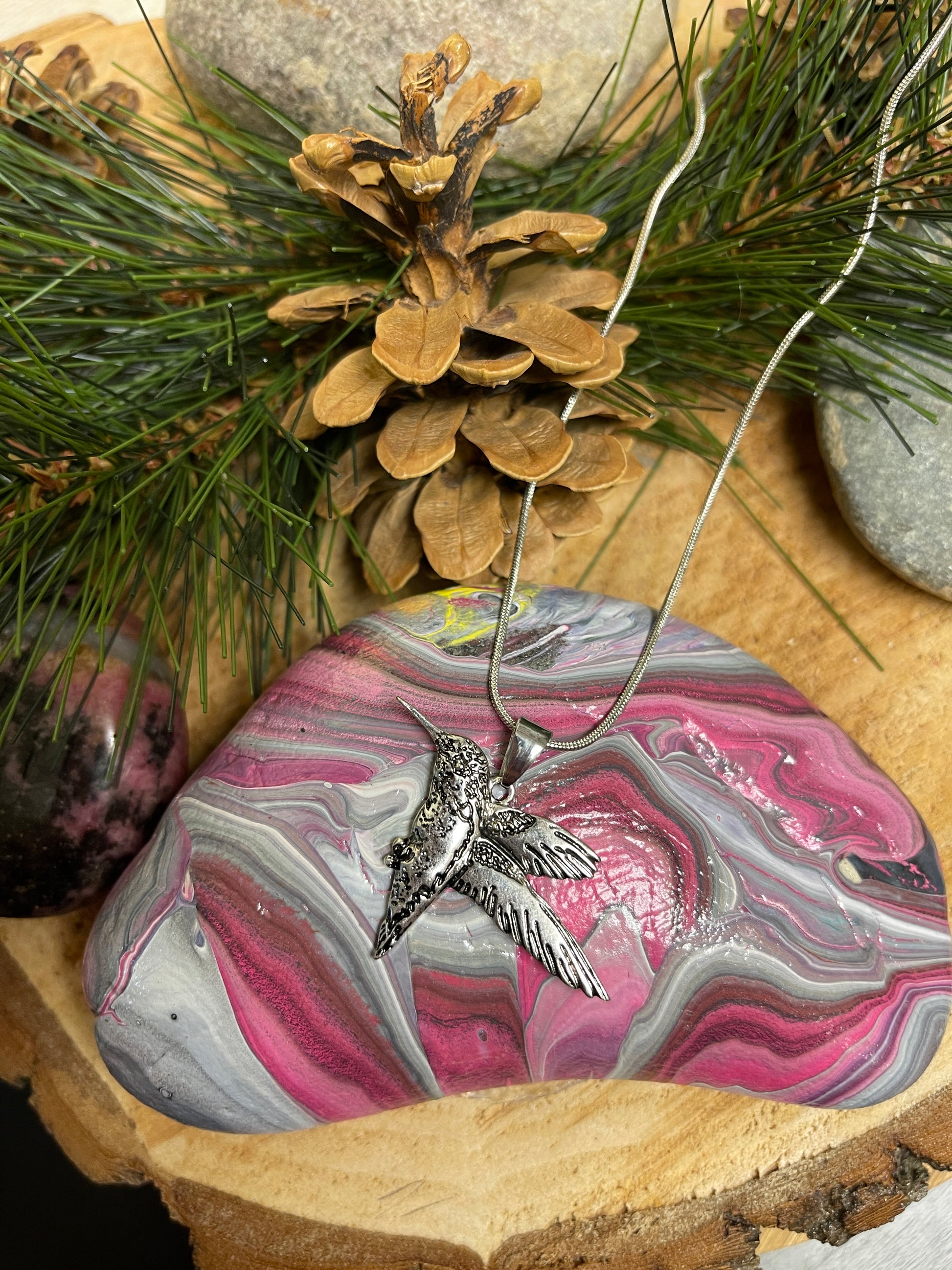 Hummingbird Pendant on a  Silver chain NecklacePink tiful of LOVE