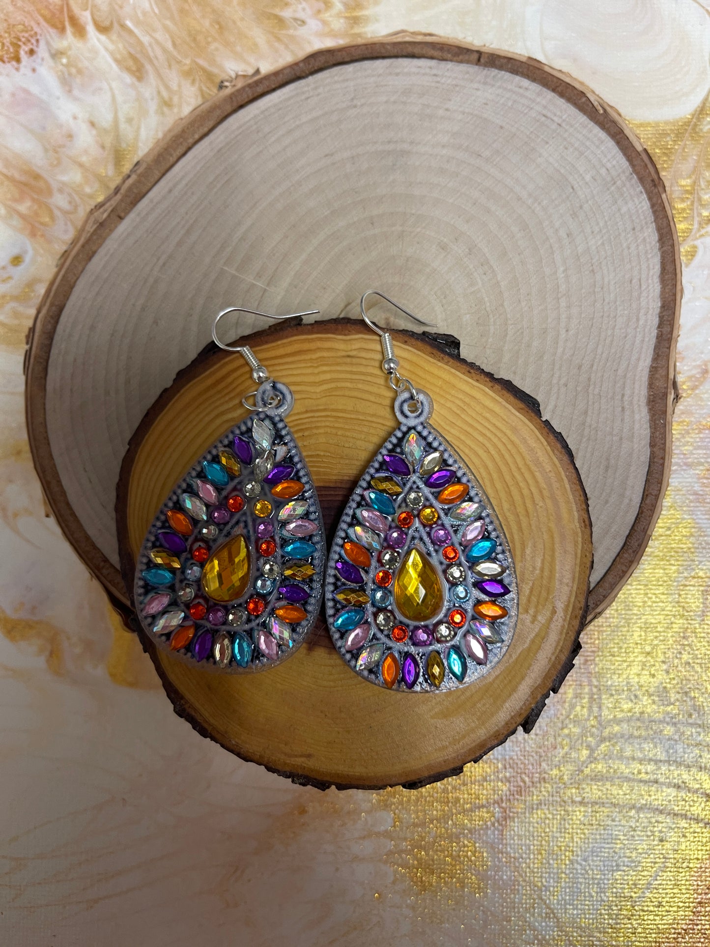 Diamond Painting Teardrop Shaped Wire EarringsPink tiful of LOVE