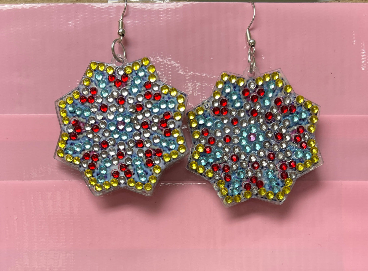 Sparkly Diamond Painting Earrings; Star Shaped Dangle EarringsPink tiful of LOVE