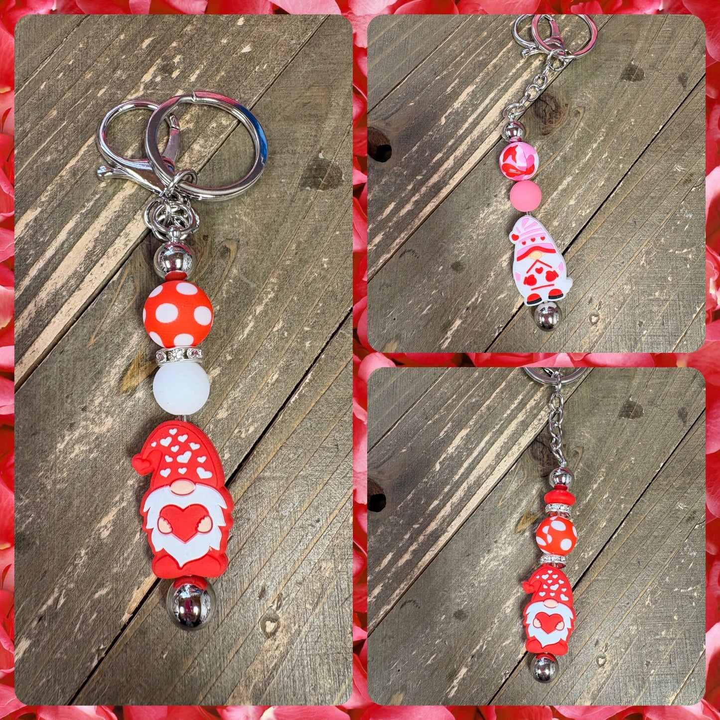 Valentine Gnome dangle Key Chains; assorted colors/gnomes(3 to choose from)