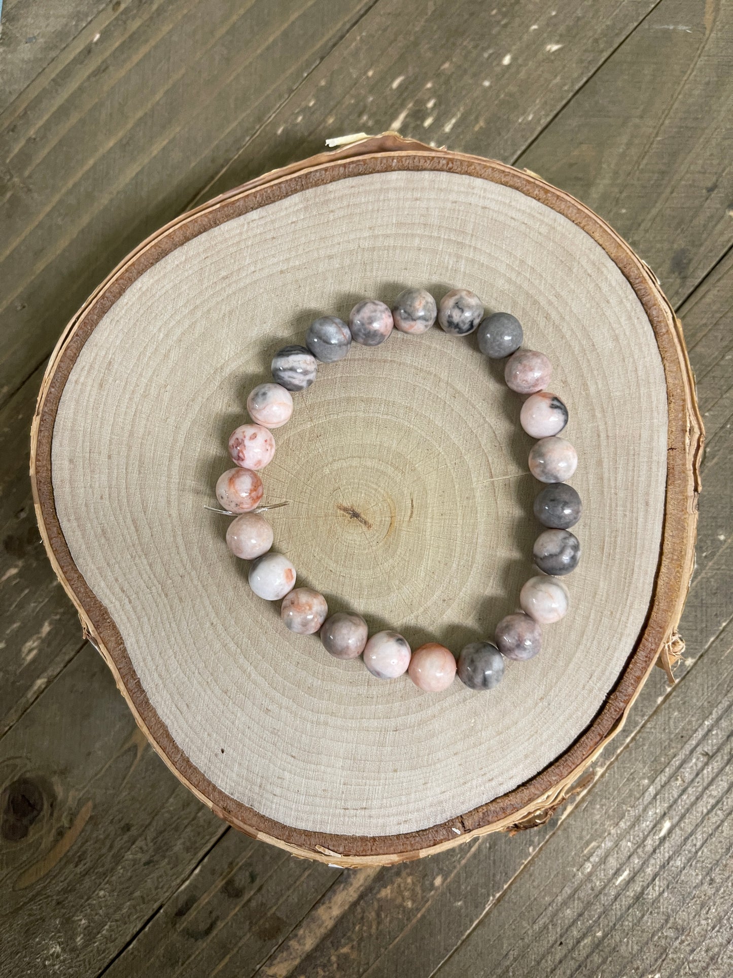 Zebra Jasper gemstone beaded Stretch braceletPink tiful of LOVE