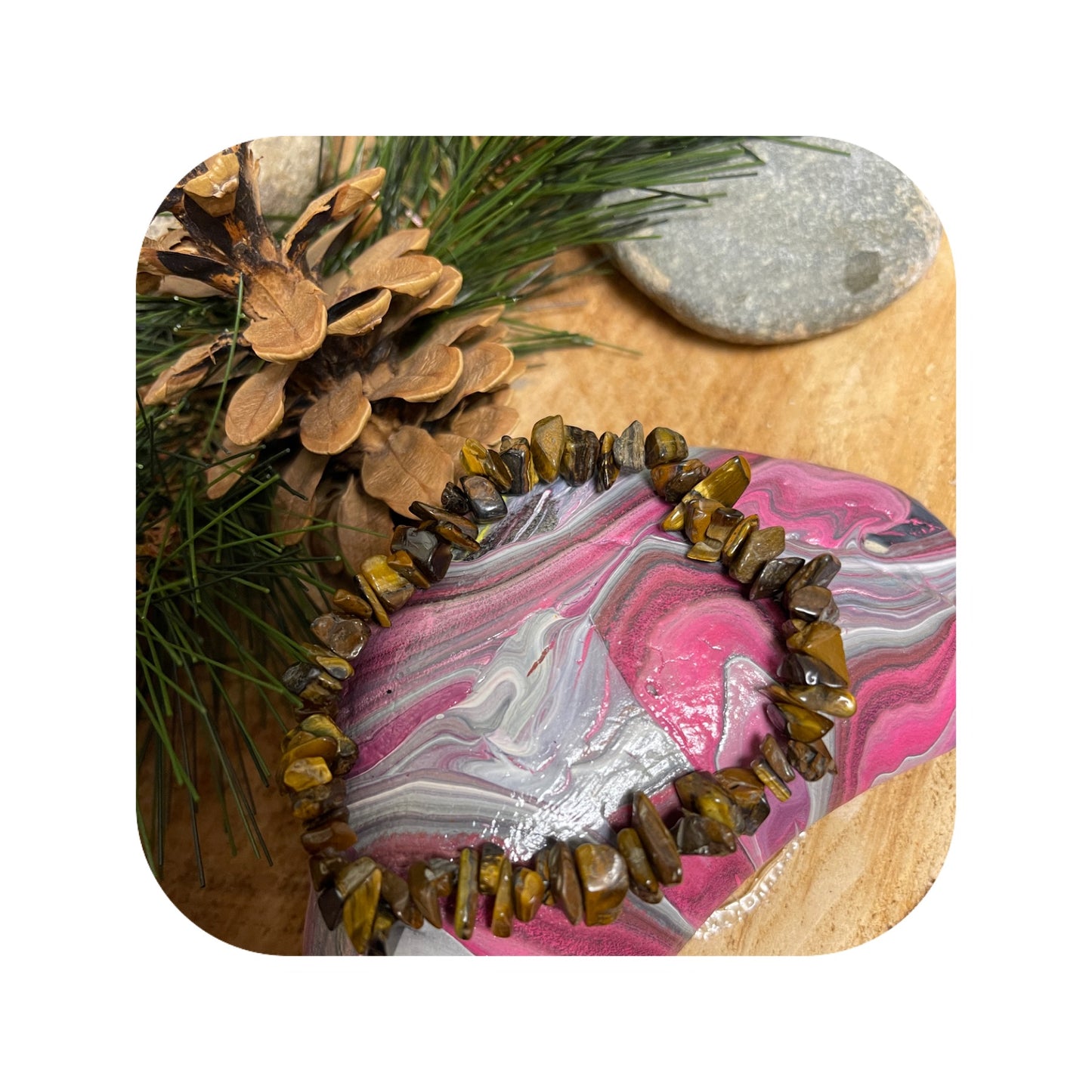 Gold Tiger Eye chip gemstone beaded Stretch braceletPink tiful of LOVE