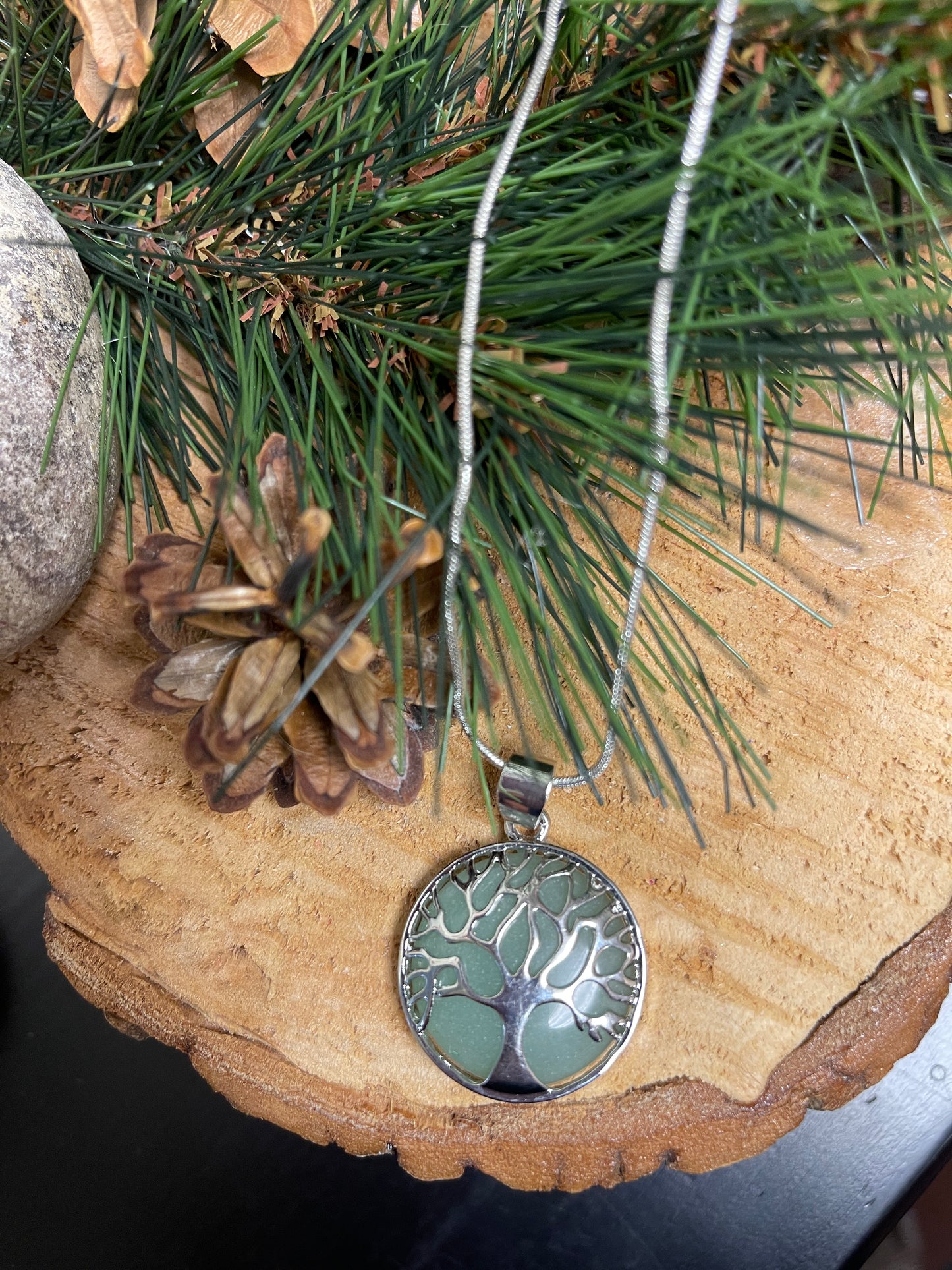 Aventurine Tree Pendant on a Silver chain NecklacePink tiful of LOVE