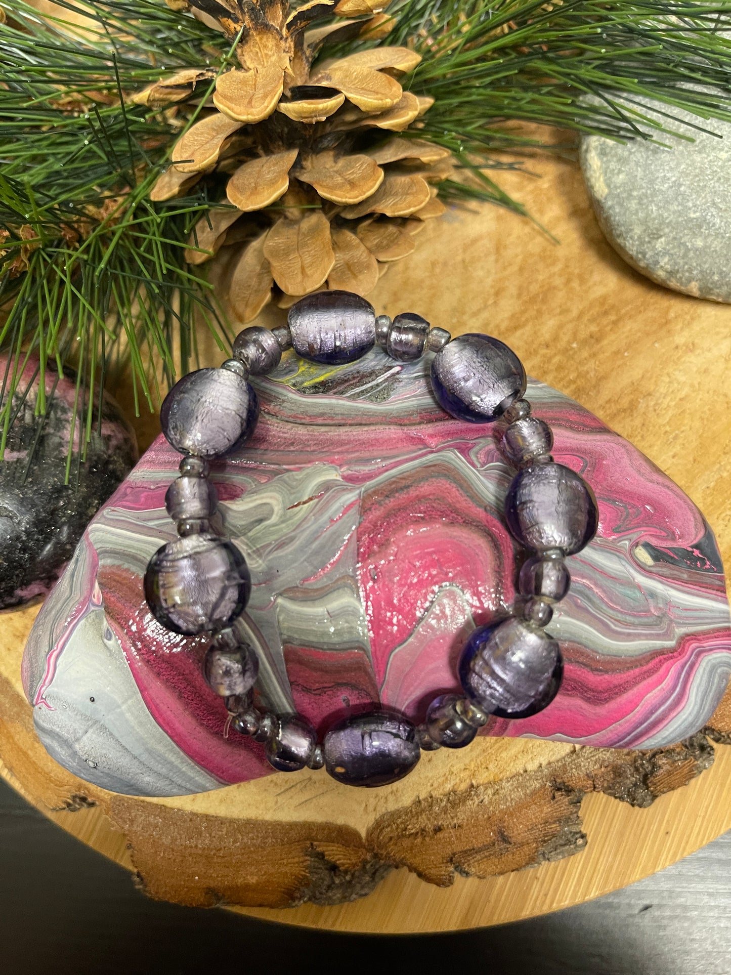 Blue Moon Foiled glass Beaded Elastic/Stretch BraceletPink tiful of LOVE